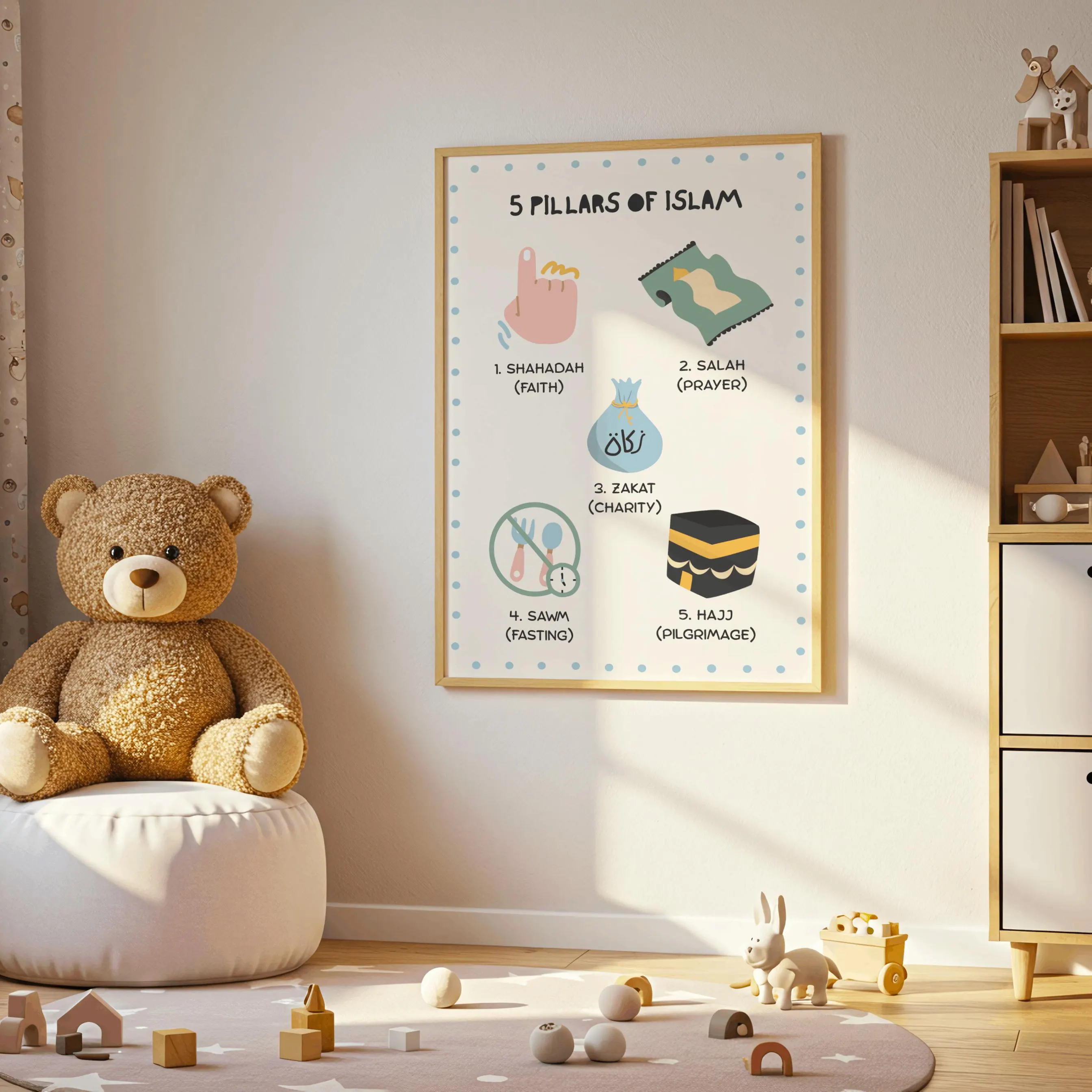 Five Pillars of Islam Poster, Islamic Kids Wall Art, Muslim Educational Art Print - image 3