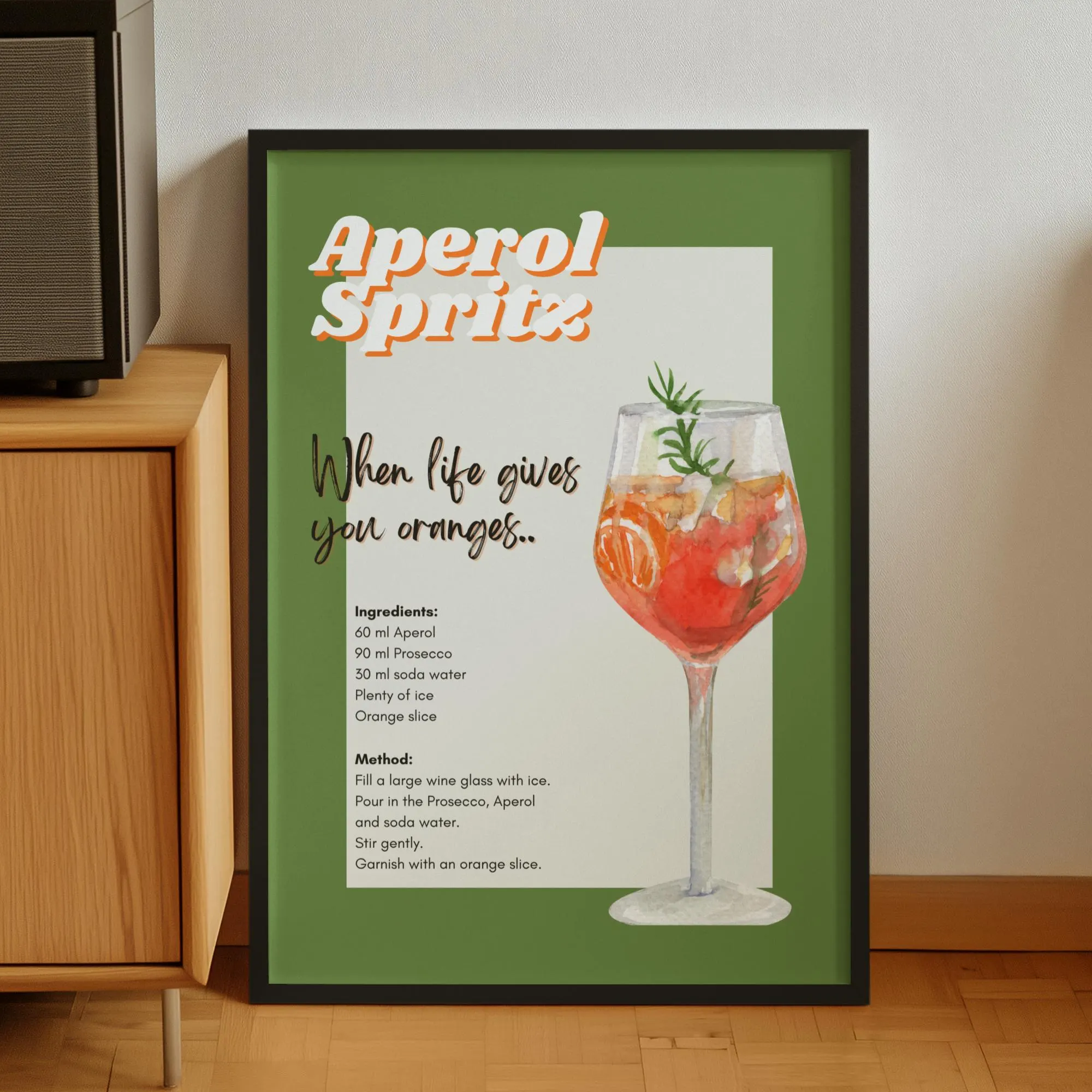 Aperol Spritz Cocktail Print: Retro Bar Decor, Italian Summer Art