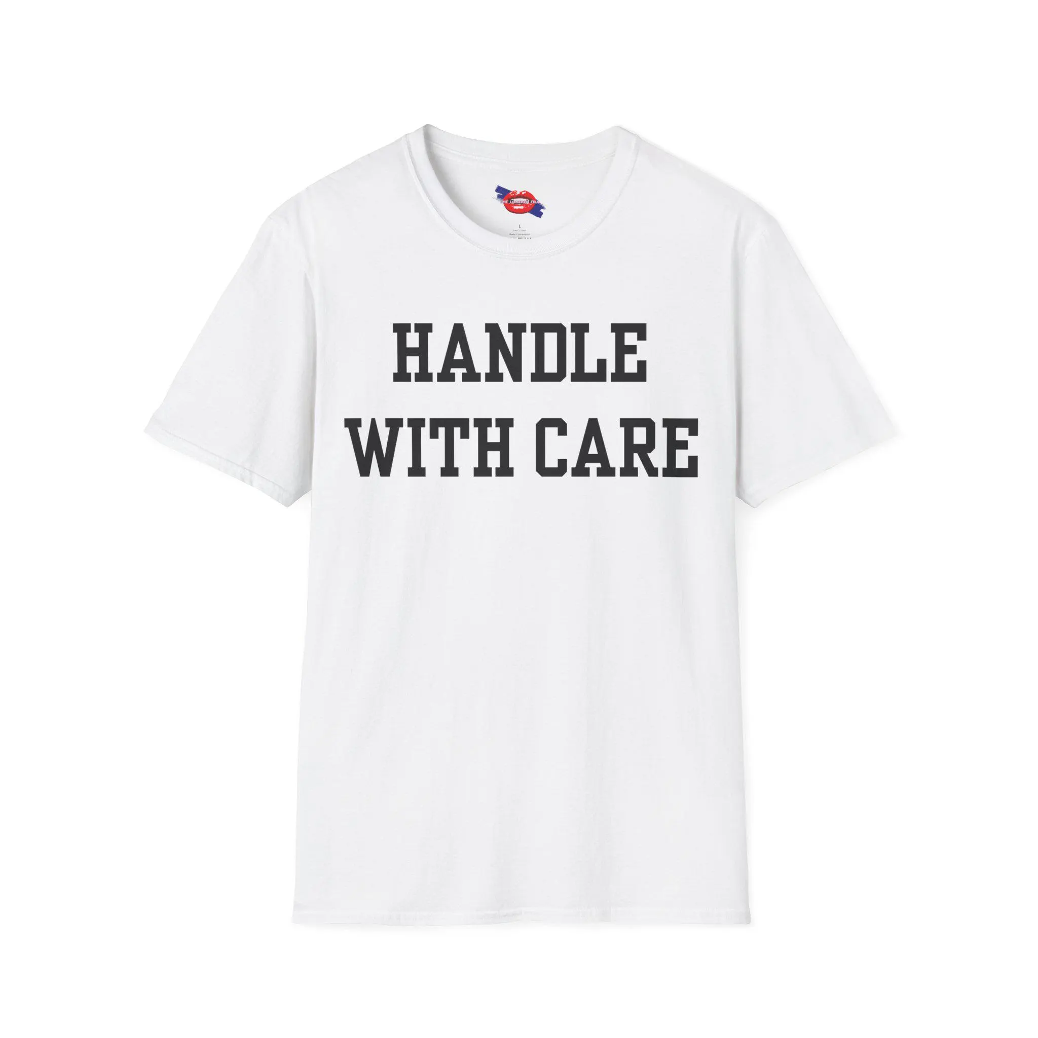 Handle With Care T Shirt | Funny Cheeky Slogan Tee | Playful Adult Graphic Tshirt | Unisex Joke Tee | Gift for Him or Her UK