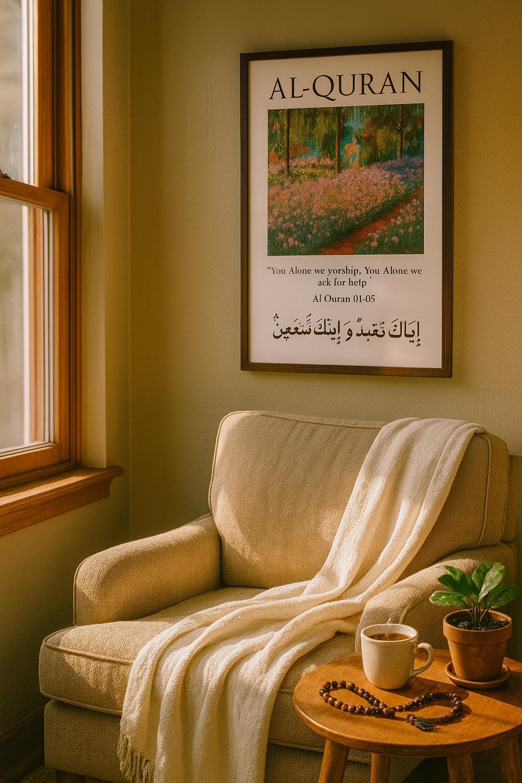 Al-Quran 01:05 Arabic & English Verse | Islamic Garden Wall Art Printable | Quran Poster | Spiritual Decor | Surah Al-Fatiha Calligraphy - image 5
