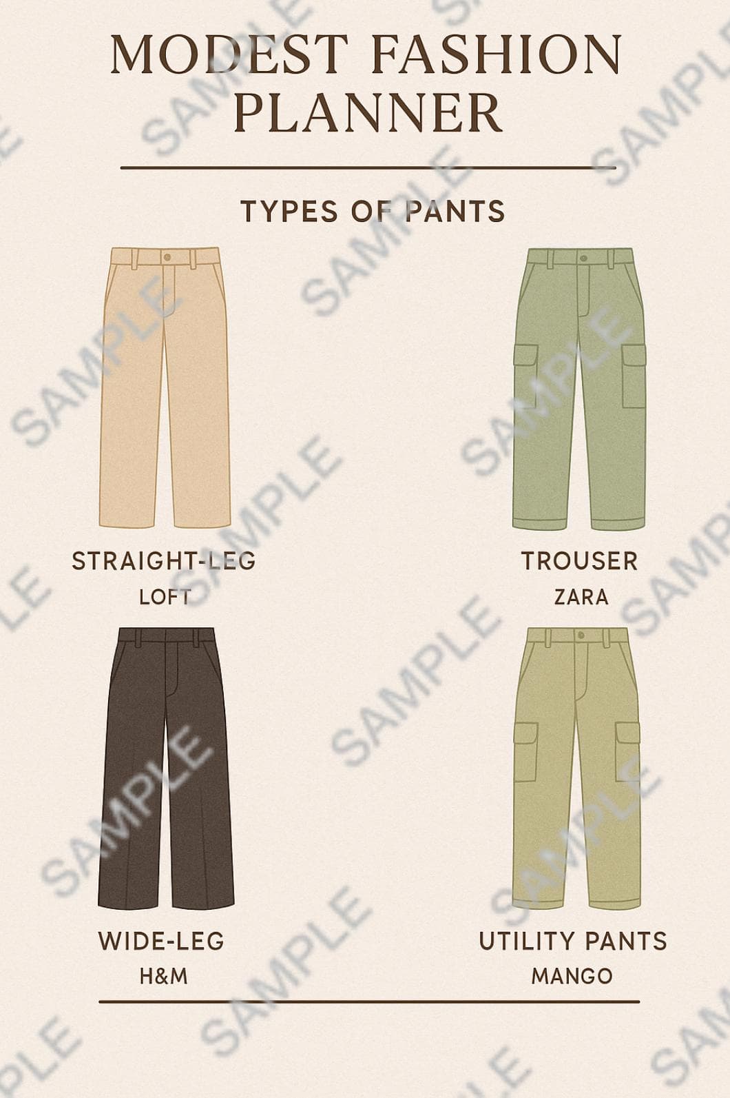 Modest Fashion Digital Planner – Muslim Wardrobe Organizer (Pants) | Neutral Outfit Guide | Hijabi Capsule Wardrobe - image 3