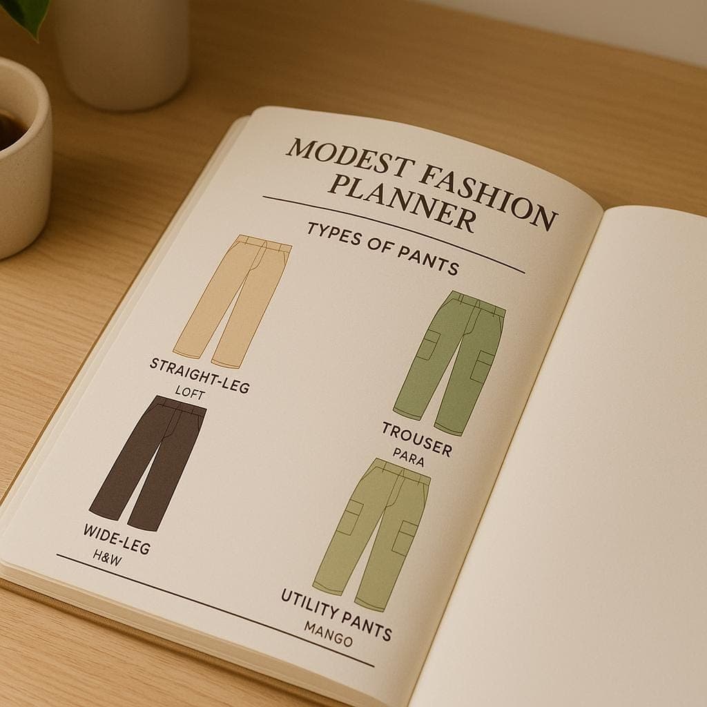 Modest Fashion Digital Planner – Muslim Wardrobe Organizer (Pants) | Neutral Outfit Guide | Hijabi Capsule Wardrobe
