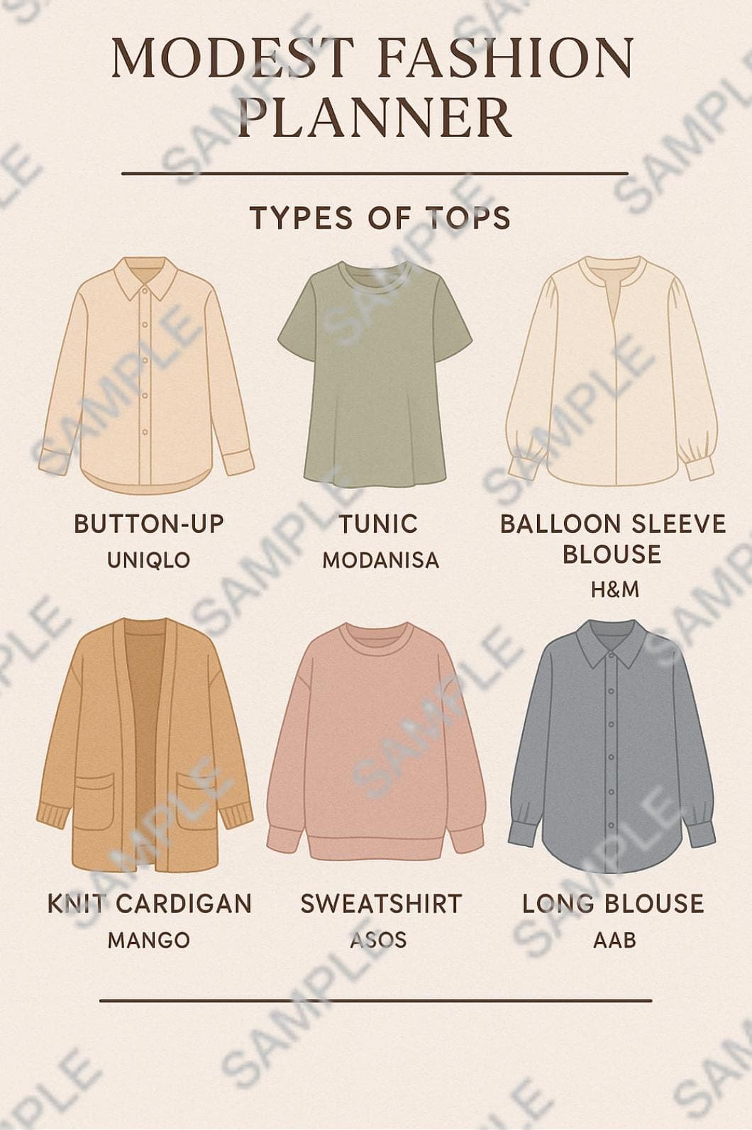 Digital Modest Fashion Planner – Neutral Basics | Muslim Wardrobe Organizer | Tops & Pants Outfits for Ramadan, Travel, and Daily Wear - image 4