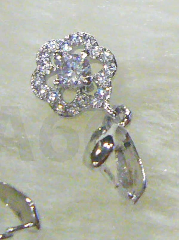 DIY White Gold Plated CZ Stud Earrings Diamond Cut Round CZ stone Small CZs Flower Cubic Zirconia  Pendant Bail Jewelry Supplies Findings - image 3