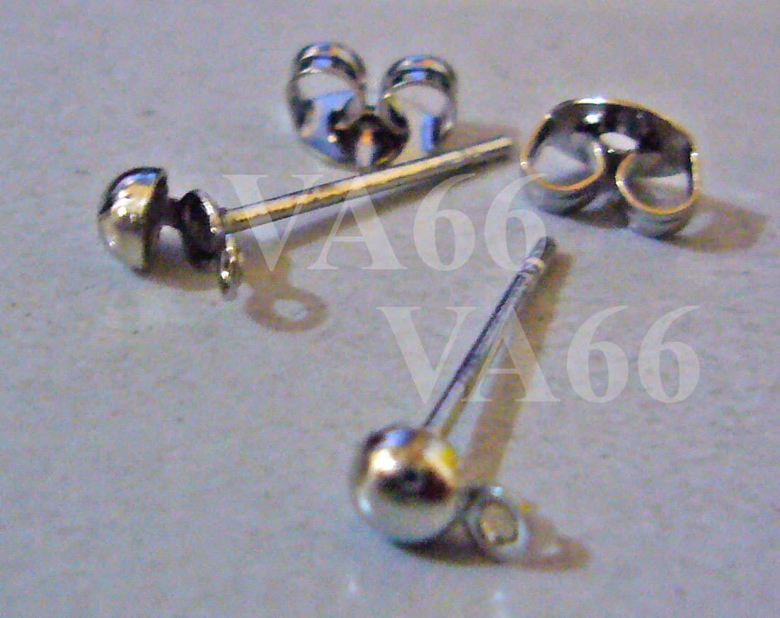 DIY Earring Studs Hooks Ball silver tone 6 pairs 12pcs Jewelry Making Supplies Findings