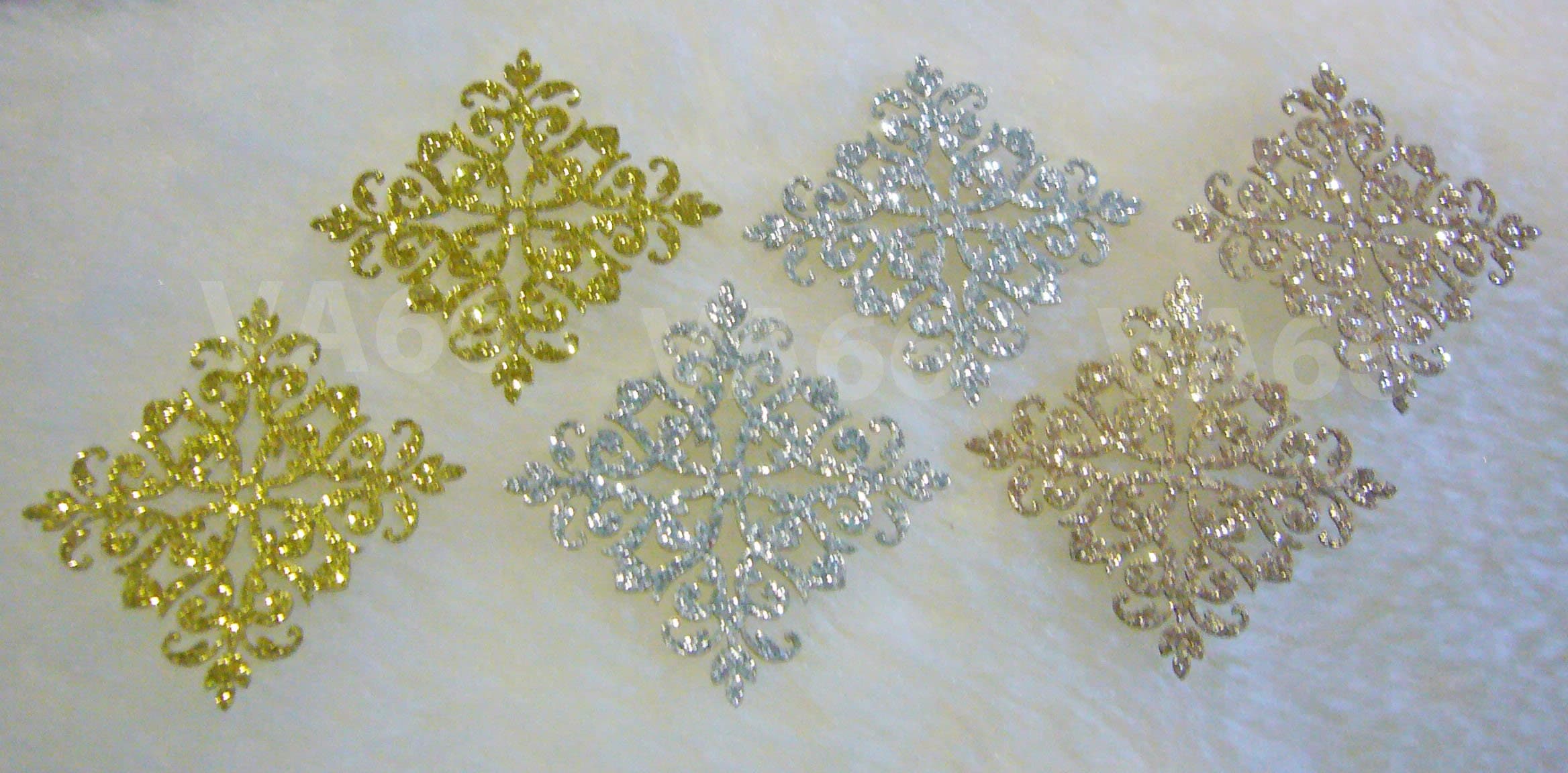 5p Glitter Gold n Rose Gold Silver Iron On Patch Applique Dokoh Filigree Lace Motif Heat Transfer Decals Stickers Embellishment Sewing GRS08 - image 4