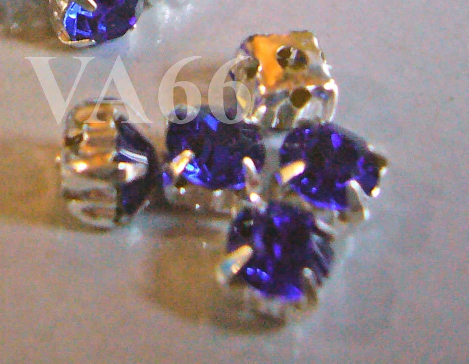 Sapphire Round Rose Montee Faceted Sew On Acrylic Glass Rhinestone Beads 5mm 90p Vintage Look 4 hole Pronged Silver base Diamond Separators - image 3