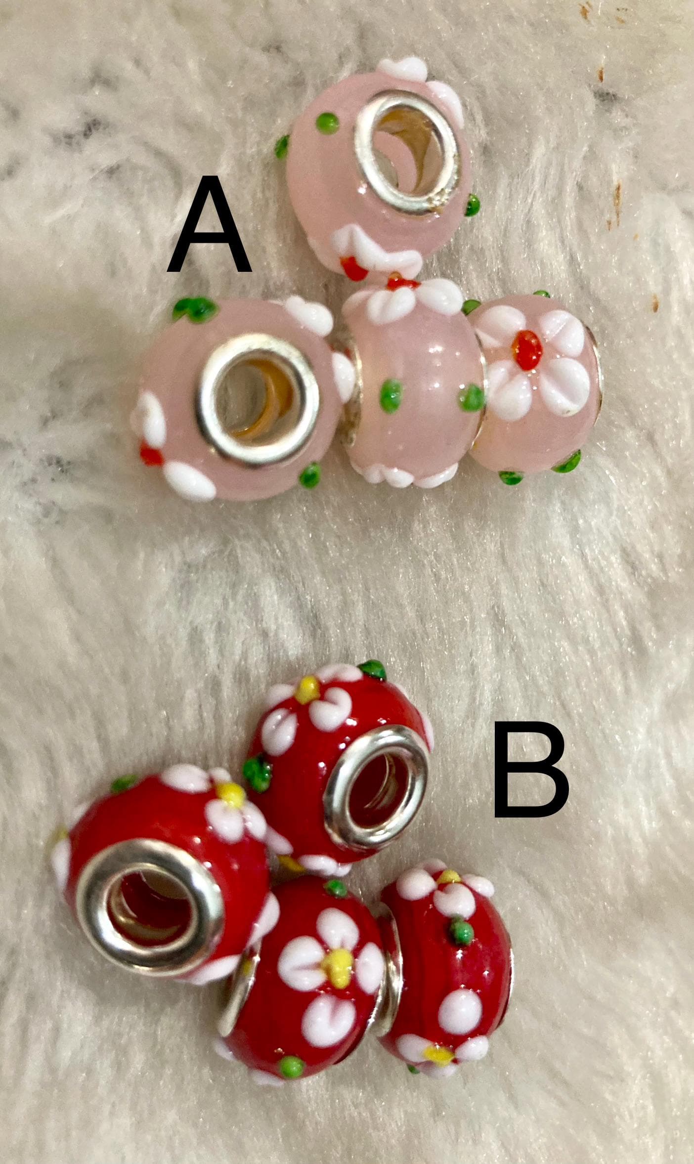 Cherry Blossom DIY 4p Beads Big Hole 3D Flowers Fits European Bracelets Spacer compatible Bead Big Hole Beads Pink or Red