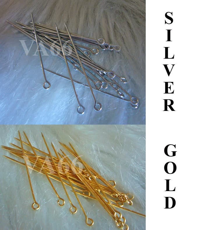 DIY Sharp end Head Pin Eye pin for Scarf Jarum Eyepins 43mm gold n silver 50p Jewelry Making T Pin Gold Findings Parts headpins eyepins
