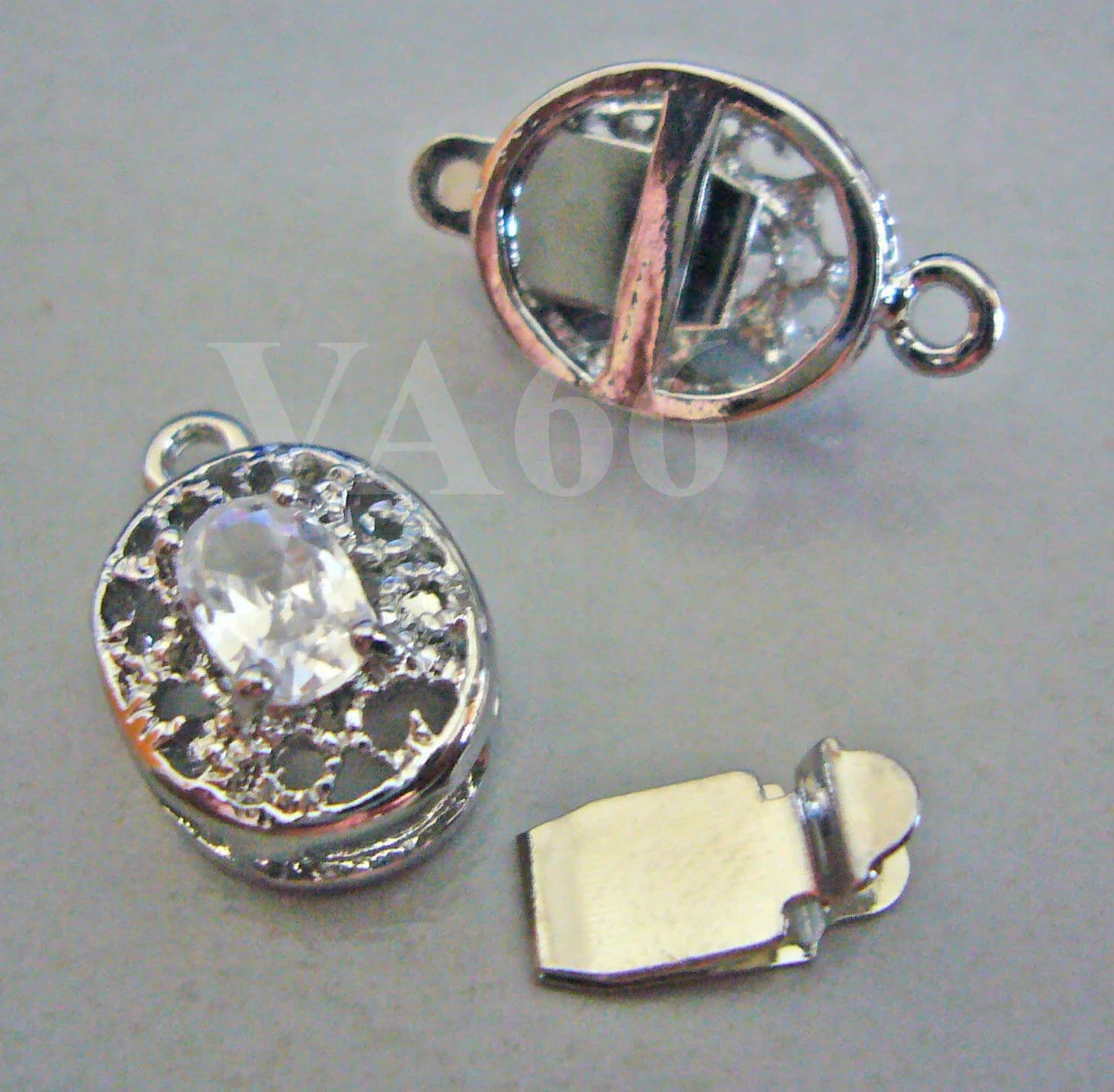 2p Rhinestone 1-strand 18K White Gold Plated Clasps Findings CL01 Single Strand for Jewelry Making Supplies