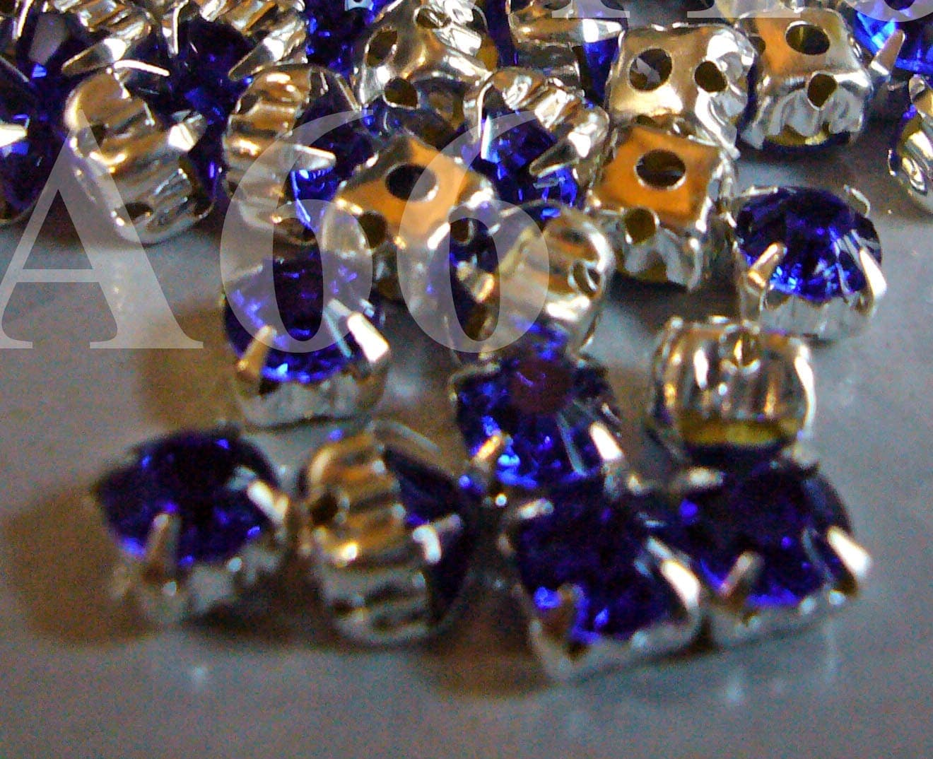 Sapphire Round Rose Montee Faceted Sew On Acrylic Glass Rhinestone Beads 5mm 90p Vintage Look 4 hole Pronged Silver base Diamond Separators