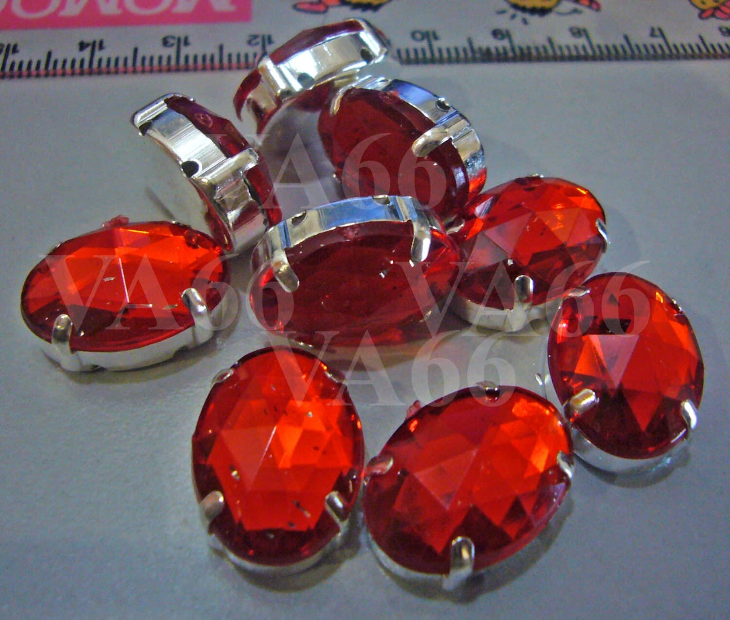 Oval Sew On Rhinestones Crystal Lt Siam DIY 12p 13mm x 18mm 4 hole X-Large Silver Montee Faceted Acrylic Glass Rhinestone Beads sewing craft - image 3