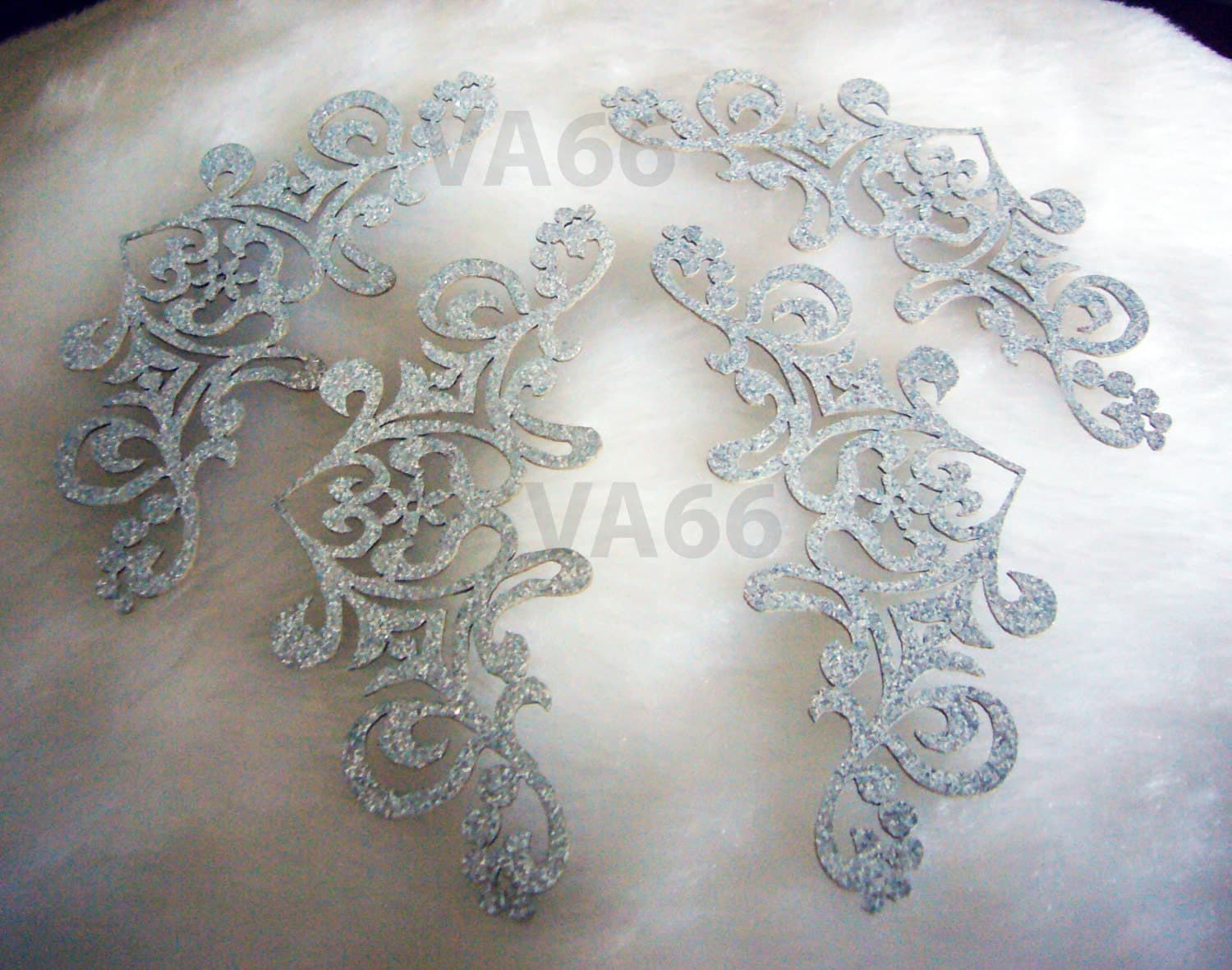 4p Glitter Silver Corner Edge Iron On Patch Applique Dokoh Vintage Look Lace Motif Heat Transfer Decals Stickers Embellishment Sewing - image 3