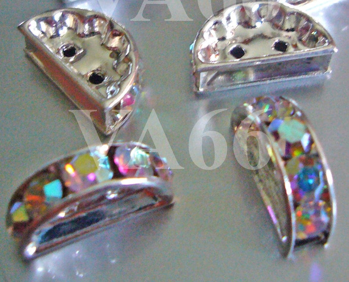 10p 18KGP Crystal AB Rhinestone Diamond Bracelet Necklace Semi Circle Shape Separators Silver 2 hole Spacers Findings Parts 2 strand Jewelry - image 3