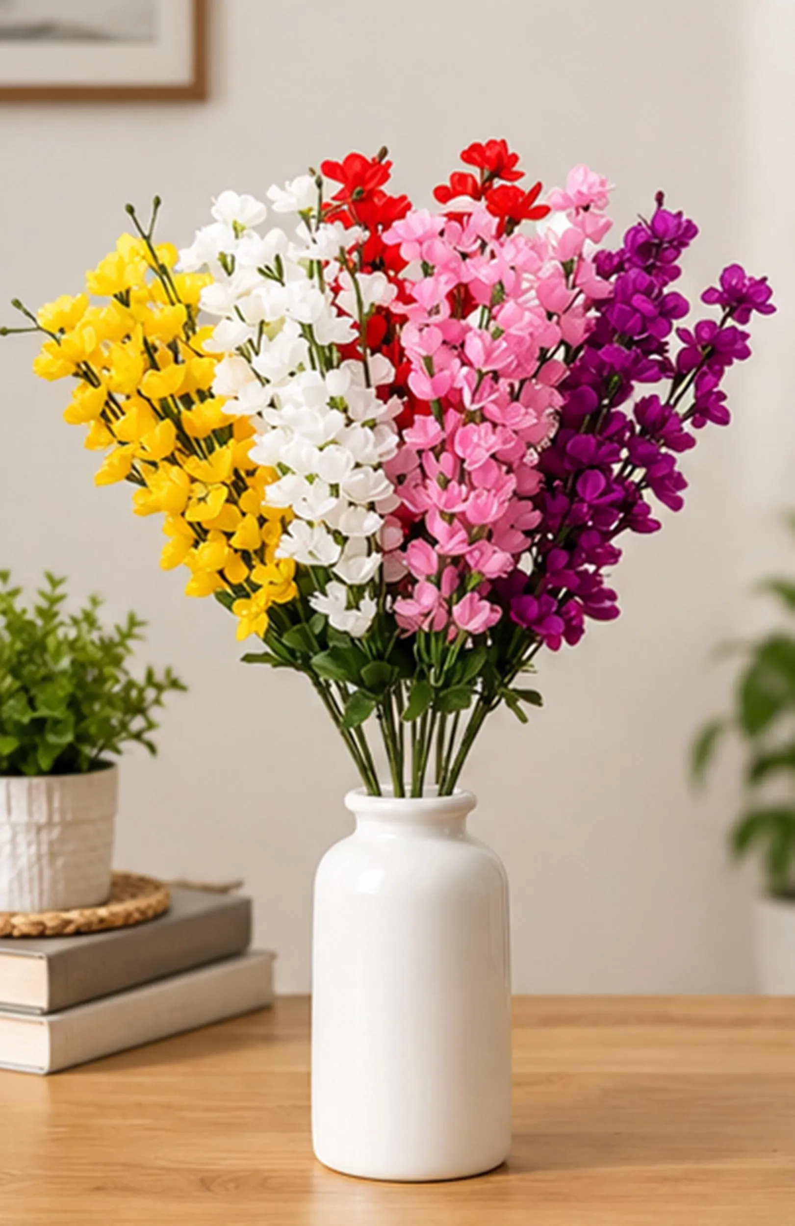 4 Stick Artificial Wildflower Bouquet, Colorful Mixed Flowers Without Vase, Silk Flower Arrangement