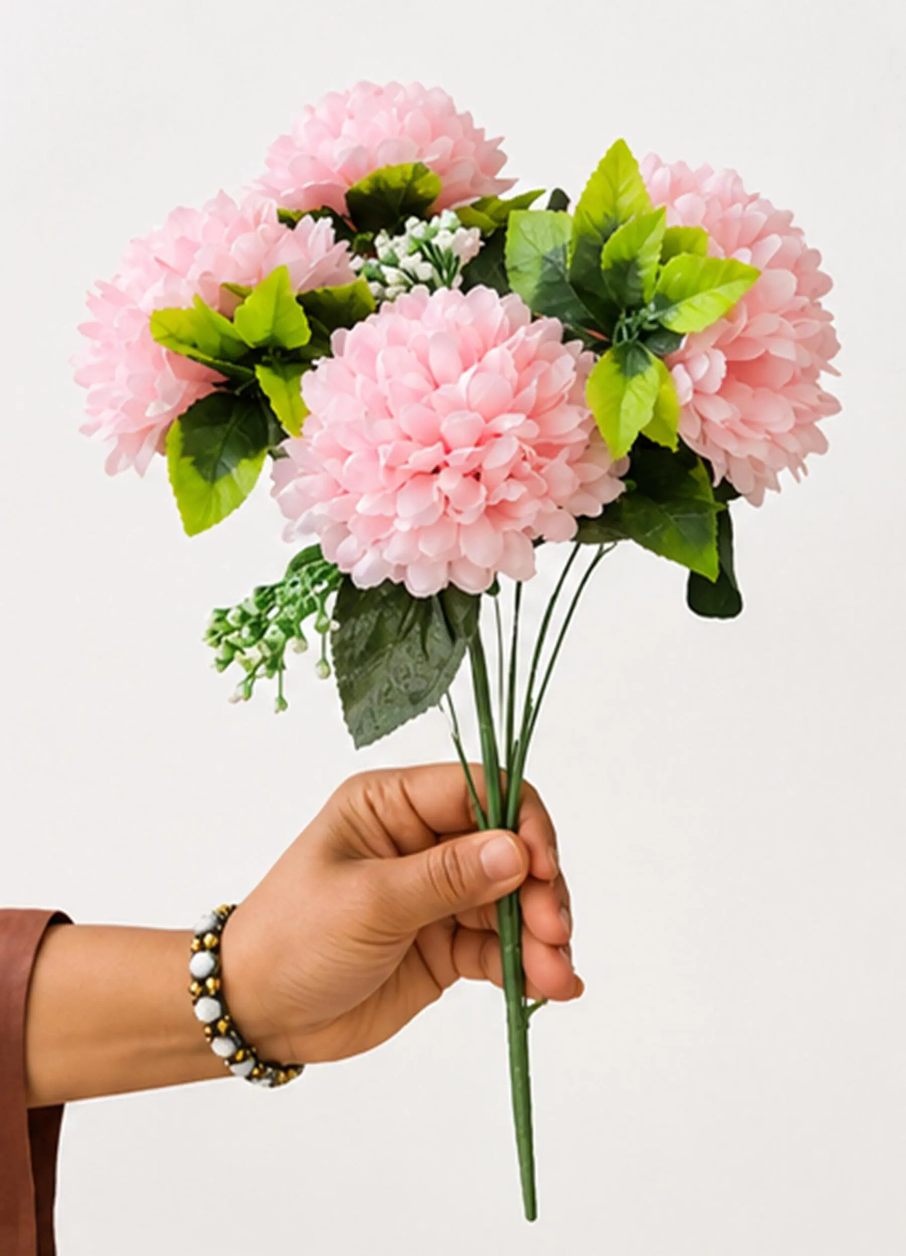 Pink Artificial Chrysanthemum Flower Bouquet, Fake Coral Peach White Floral Arrangement, Wedding Home Decor - image 5