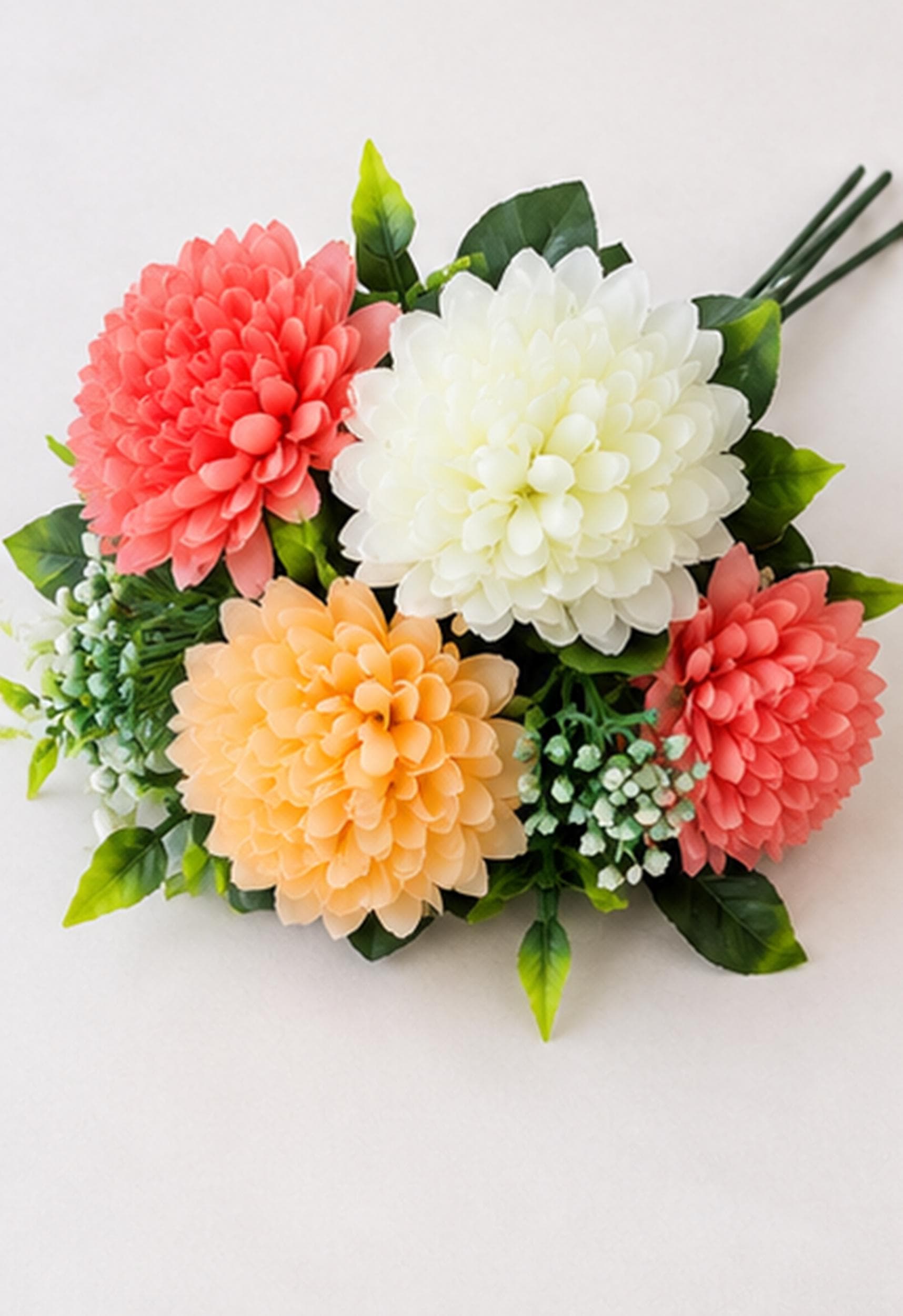 Mix Artificial Chrysanthemum Flower Bouquet, Fake Coral Peach White Floral Arrangement, Wedding Home Decor - image 5