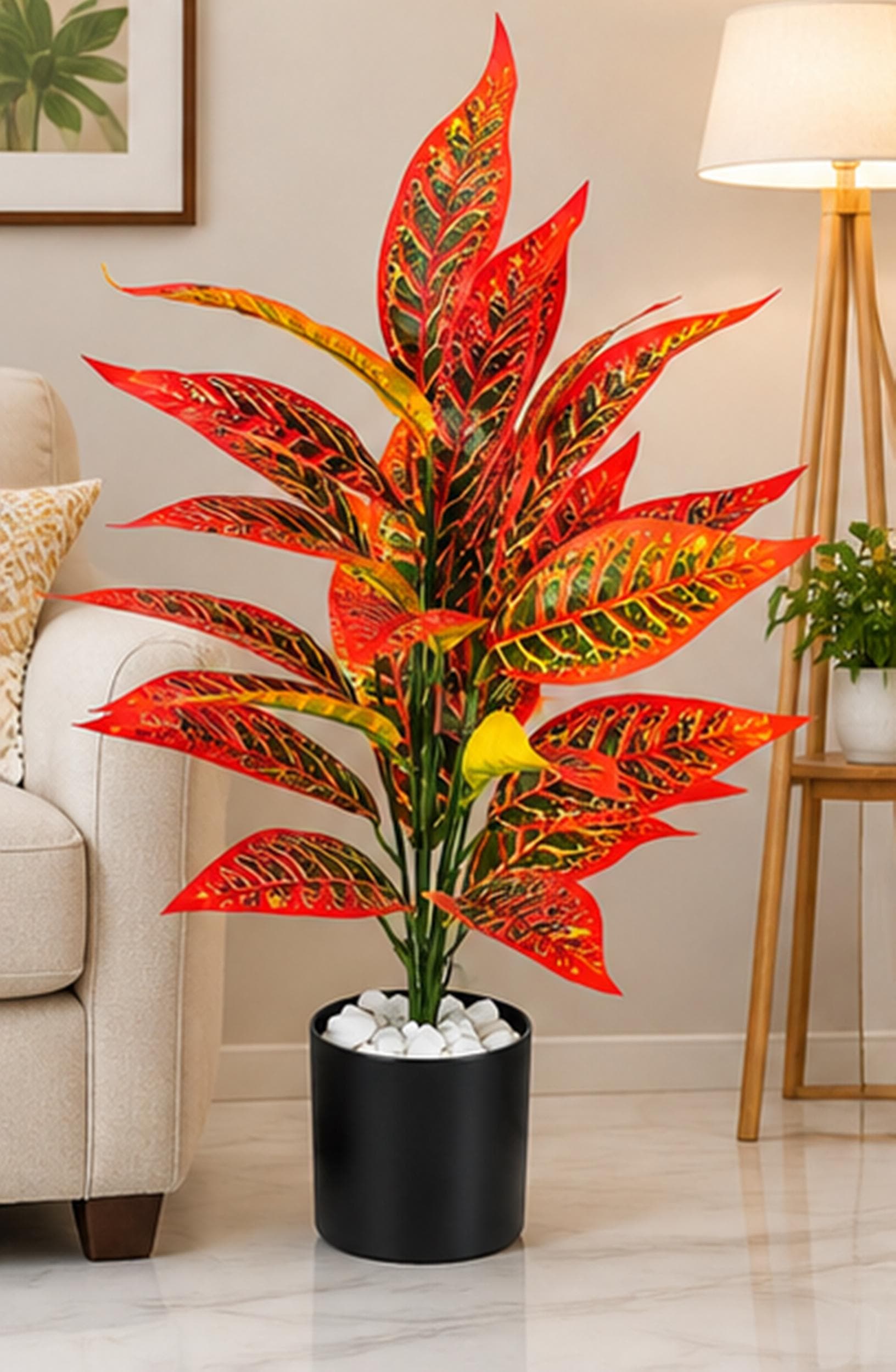Large Artificial Red Croton Tree Without vase, Fake Tropical Foliage, Home Office Decor - image 5