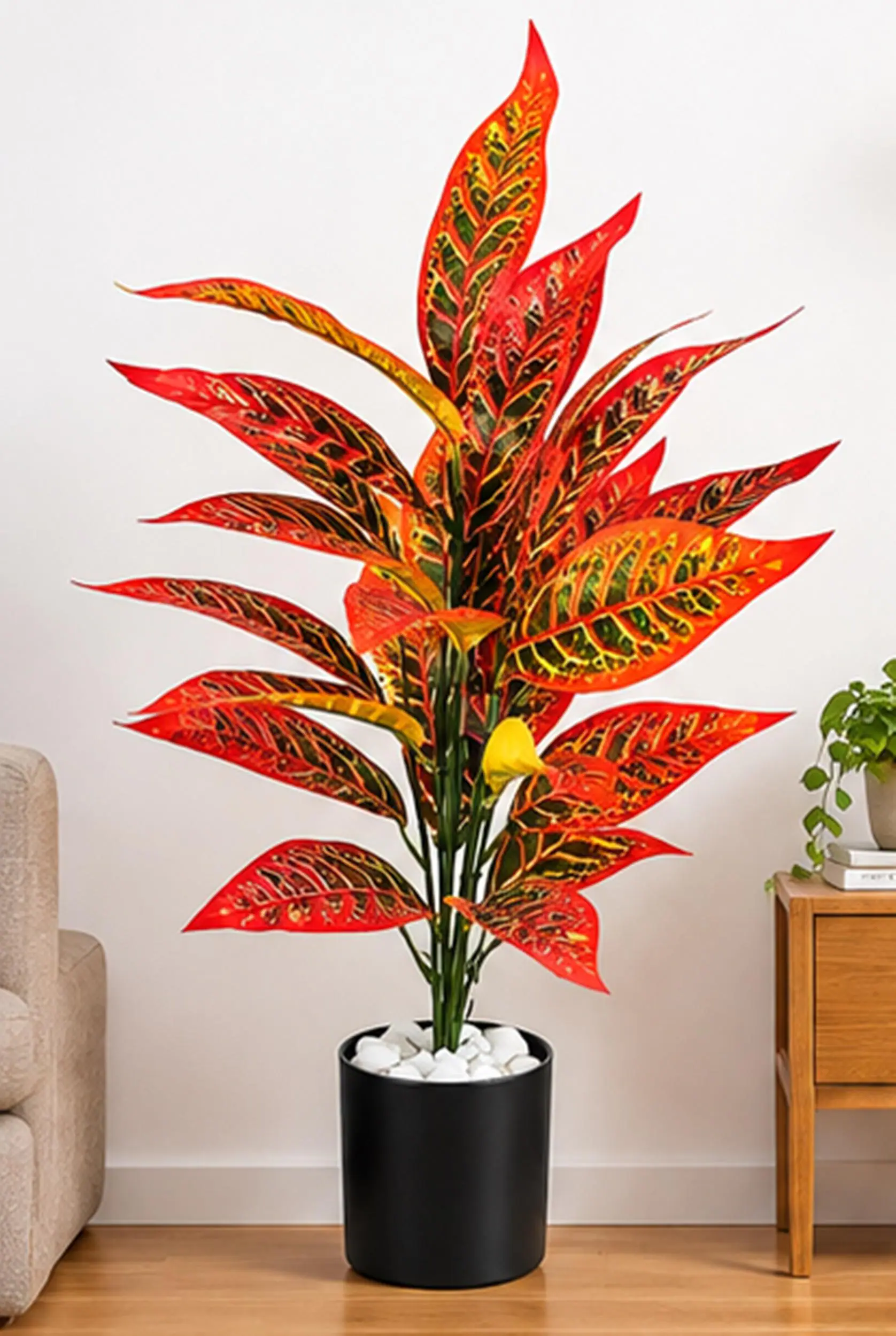 Large Artificial Red Croton Tree Without vase, Fake Tropical Foliage, Home Office Decor