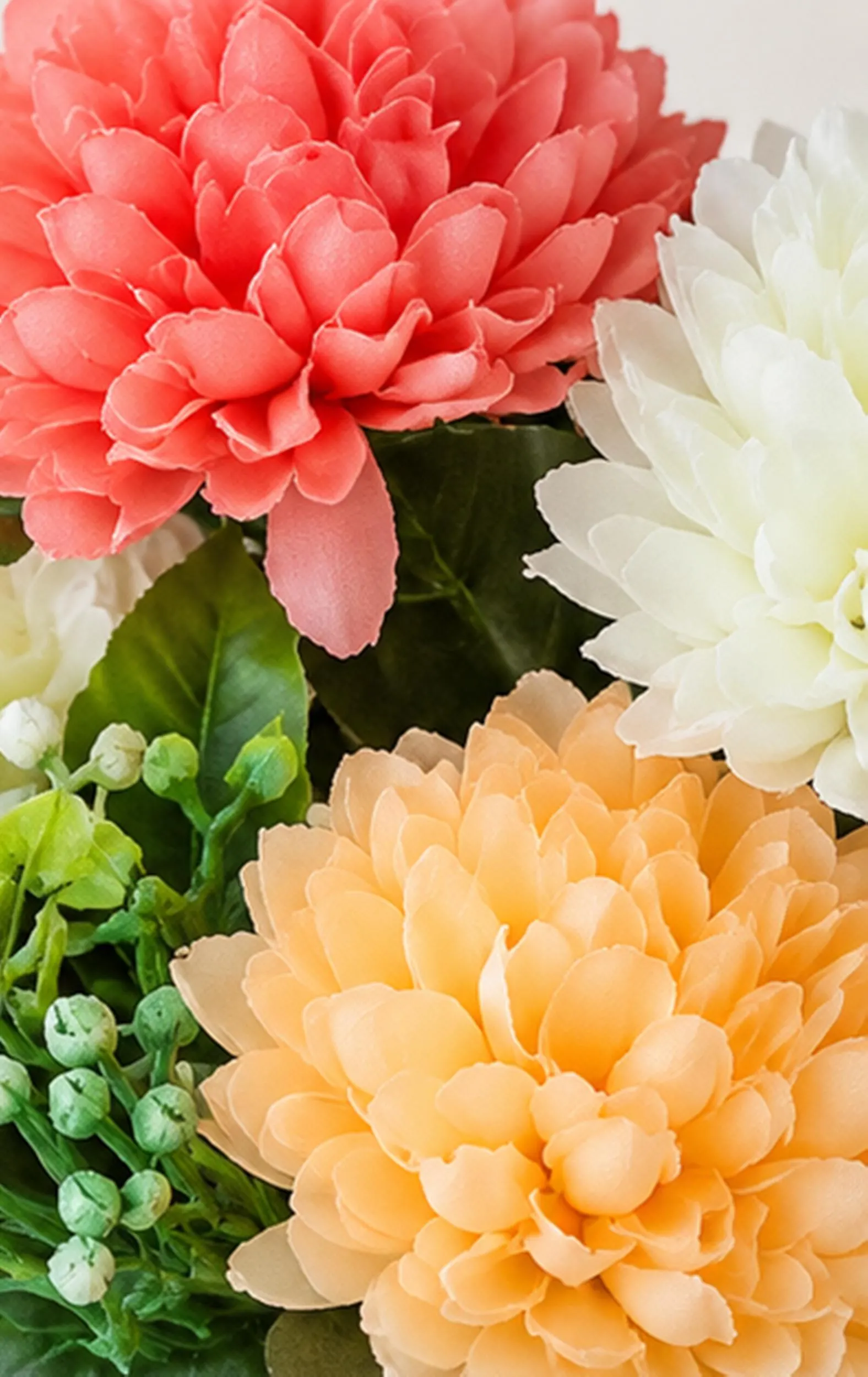 Mix Artificial Chrysanthemum Flower Bouquet, Fake Coral Peach White Floral Arrangement, Wedding Home Decor - image 4