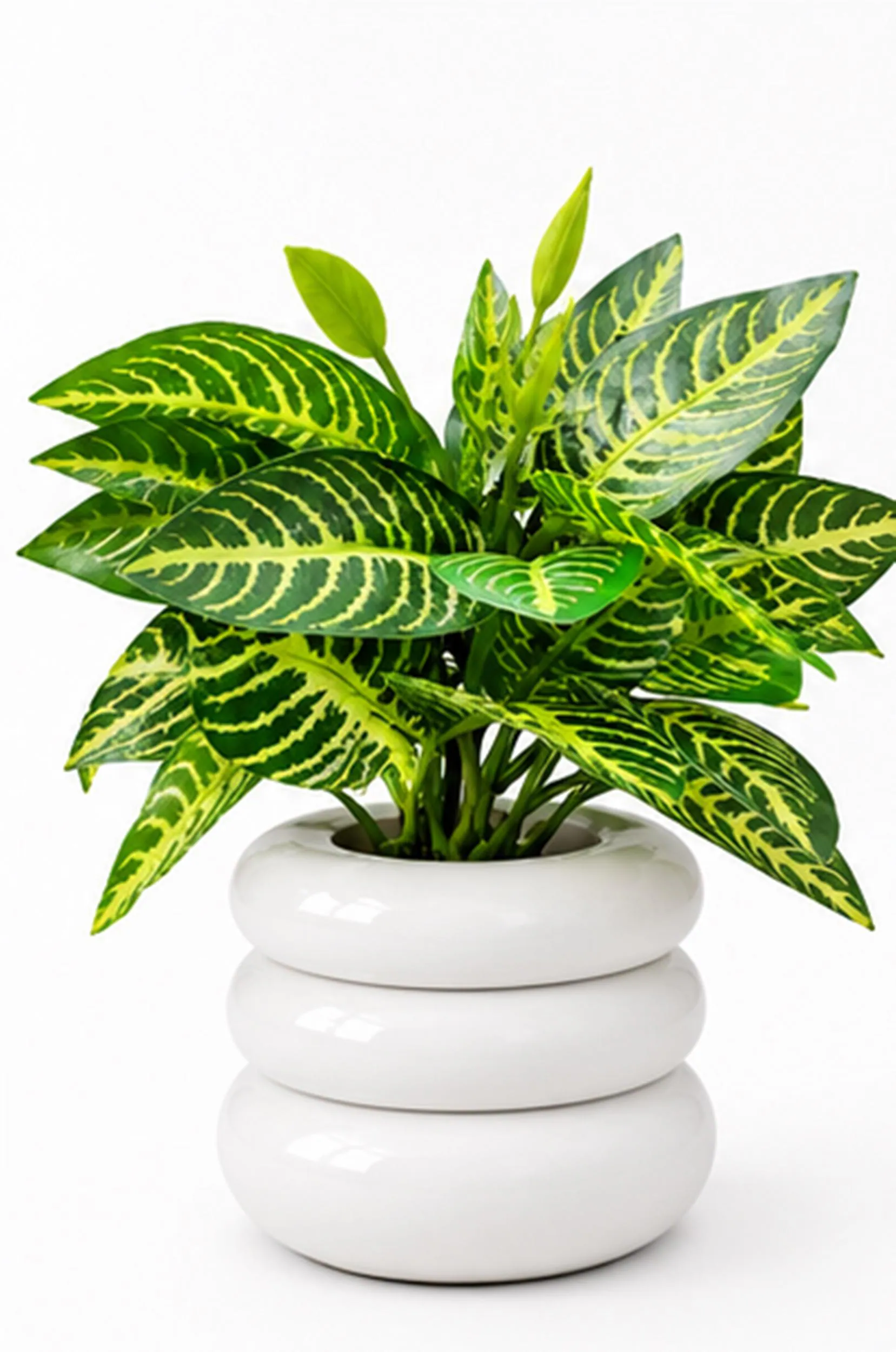 Small Potted Plants, Artificial Mini Tropical Foliage in White Pots