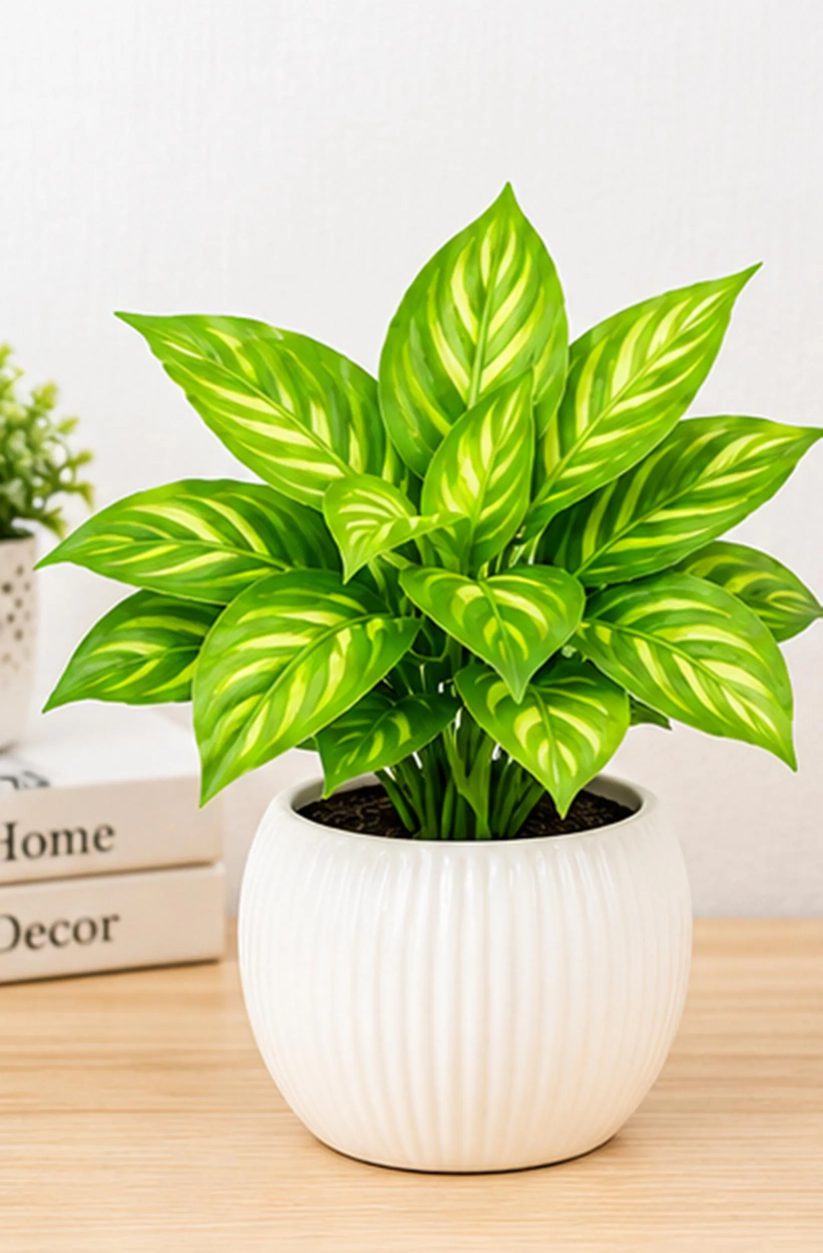 Set of 2 Small Potted Plants, Artificial Mini Tropical Foliage in White Pots