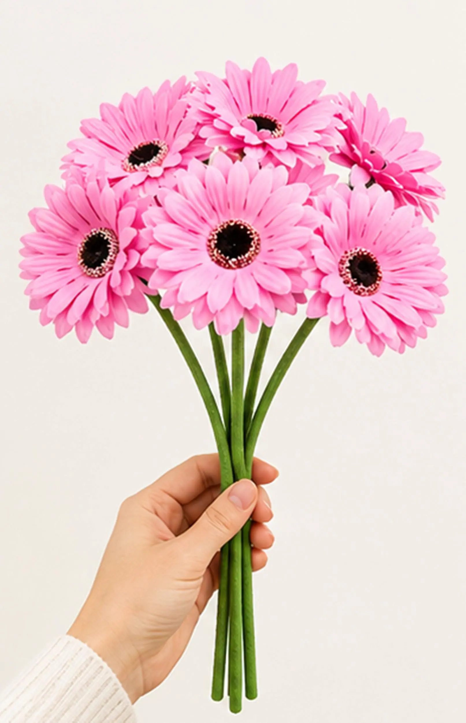 6 Stick Pink Artificial Daisy Bouquet, Silk Floral Arrangement, Fake Home Decor Bouquet