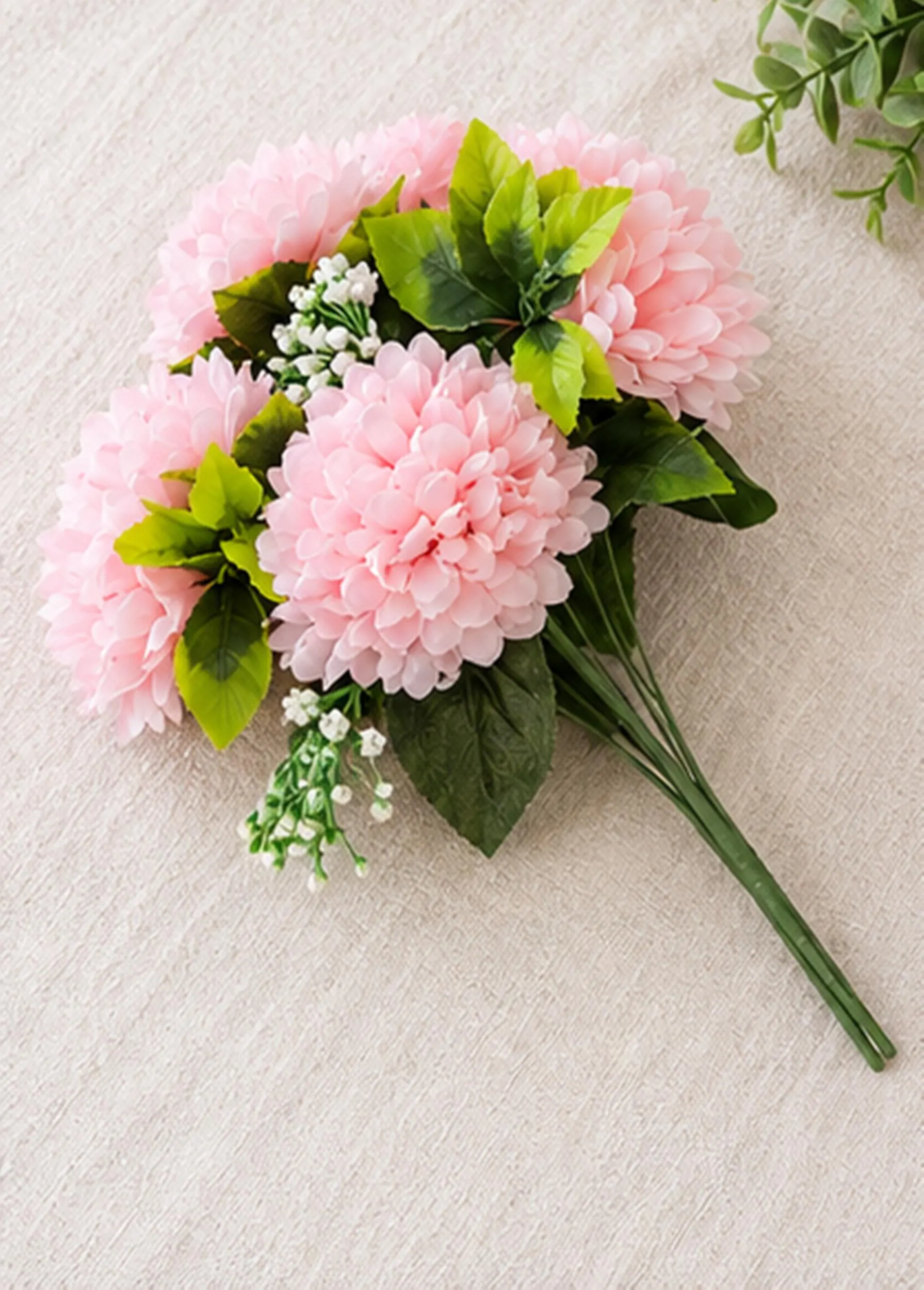 Pink Artificial Chrysanthemum Flower Bouquet, Fake Coral Peach White Floral Arrangement, Wedding Home Decor