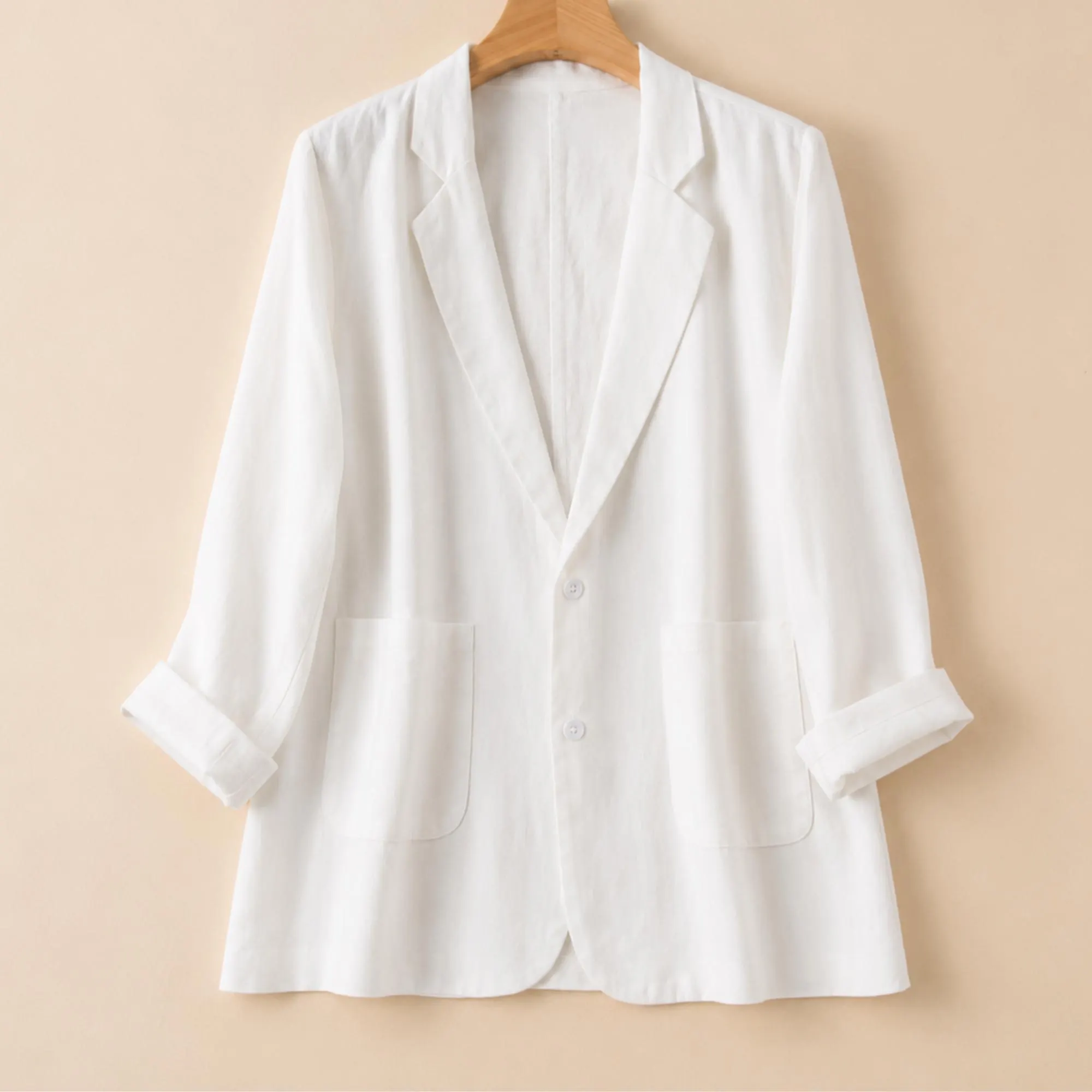 Plus Size Vintage Style Linen Blend Blazer, Oversized Cotton Jacket - image 5