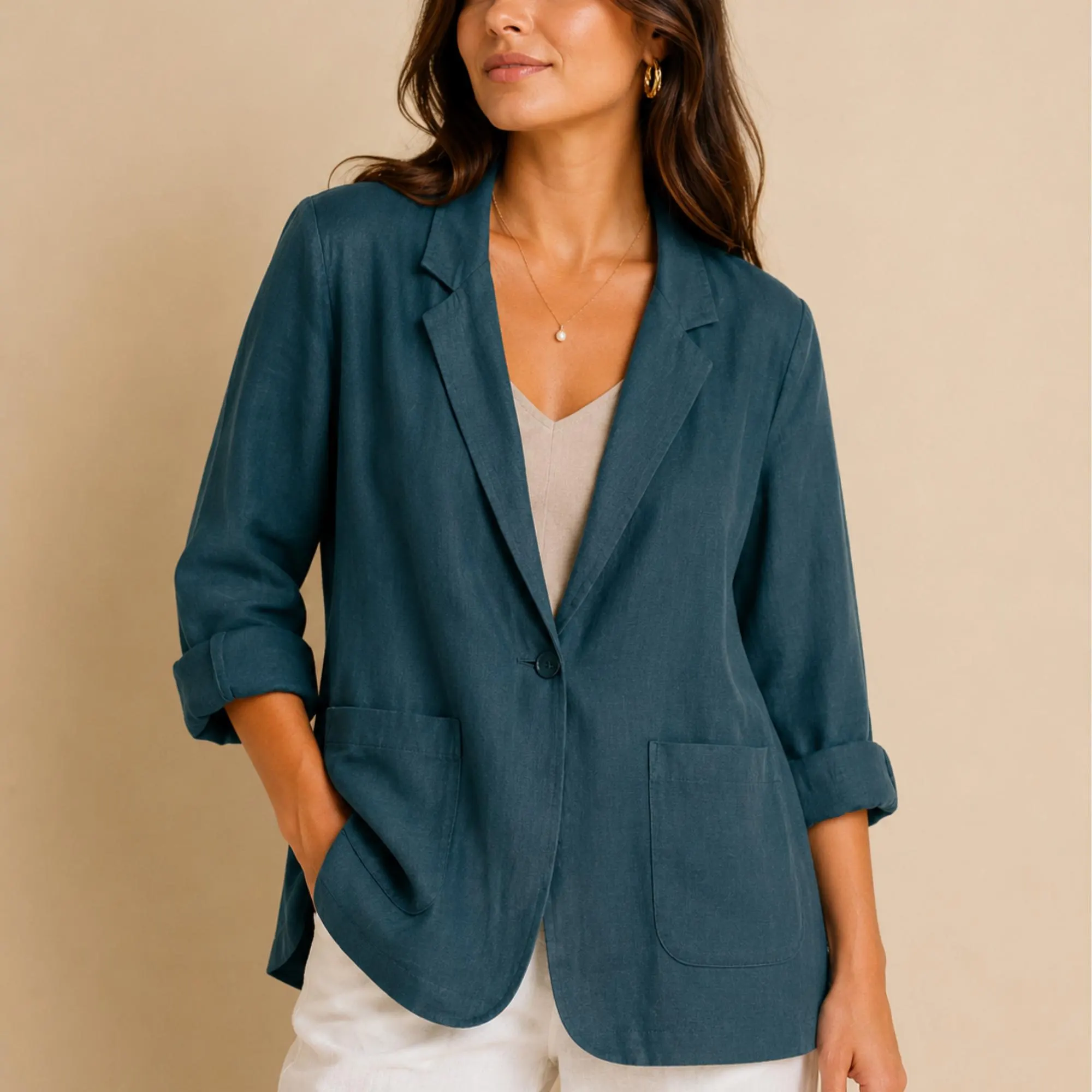 Plus Size Vintage Style Linen Blend Blazer, Oversized Cotton Jacket - image 4