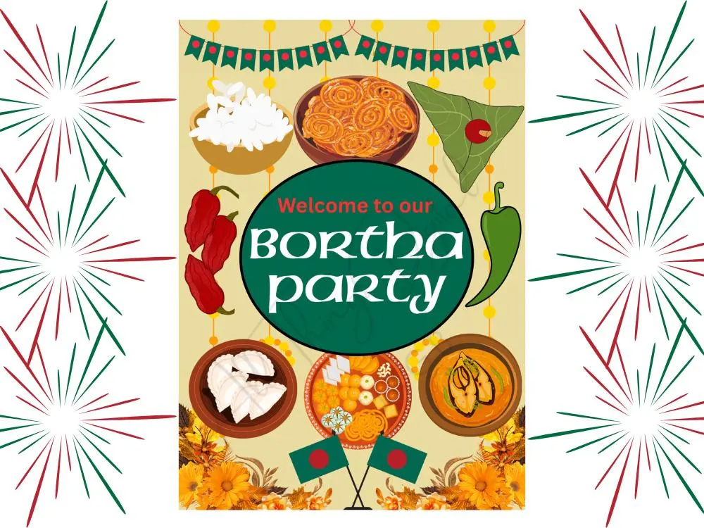 Bortha Party Bangladeshi Welcome Sign Party for Traditional Bengali Fun Heritage and Cultural Event Celebrations. Instant Download