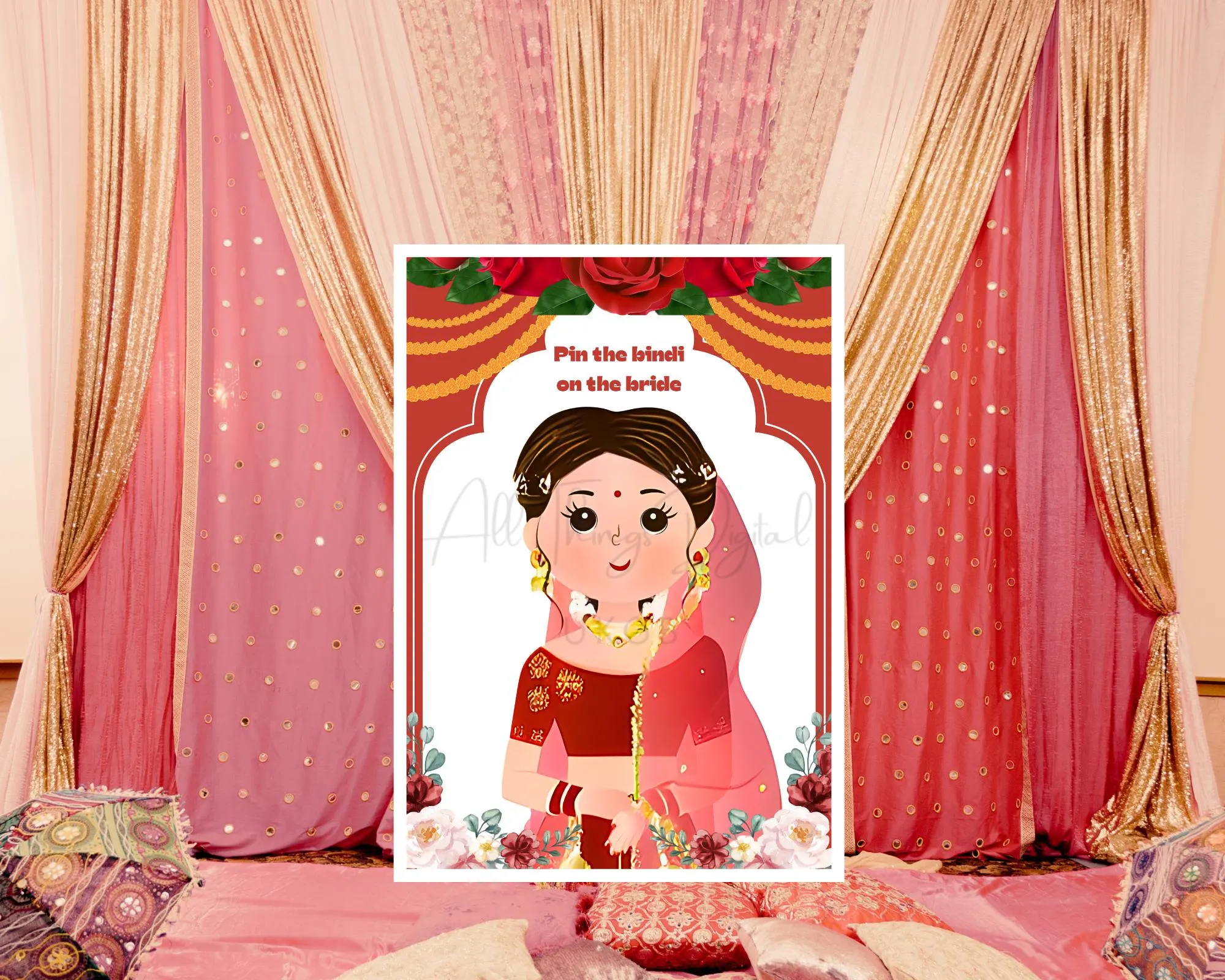 Desi Pin the Bindi on Bride Party Game for Bridal Showers & hen do parties, Mehndiy, Haldi, Dolki, Sangeet Indian Asian Weddings, Blind Fold