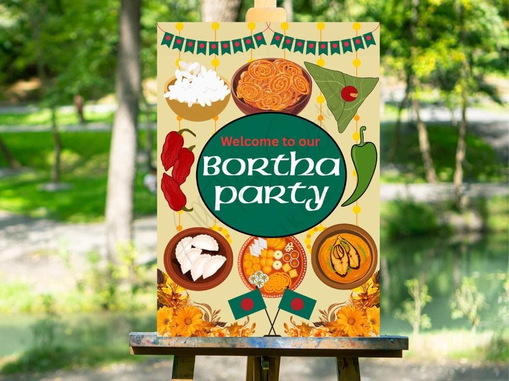 Bortha Party Bangladeshi Welcome Sign Party for Traditional Bengali Fun Heritage and Cultural Event Celebrations. Instant Download