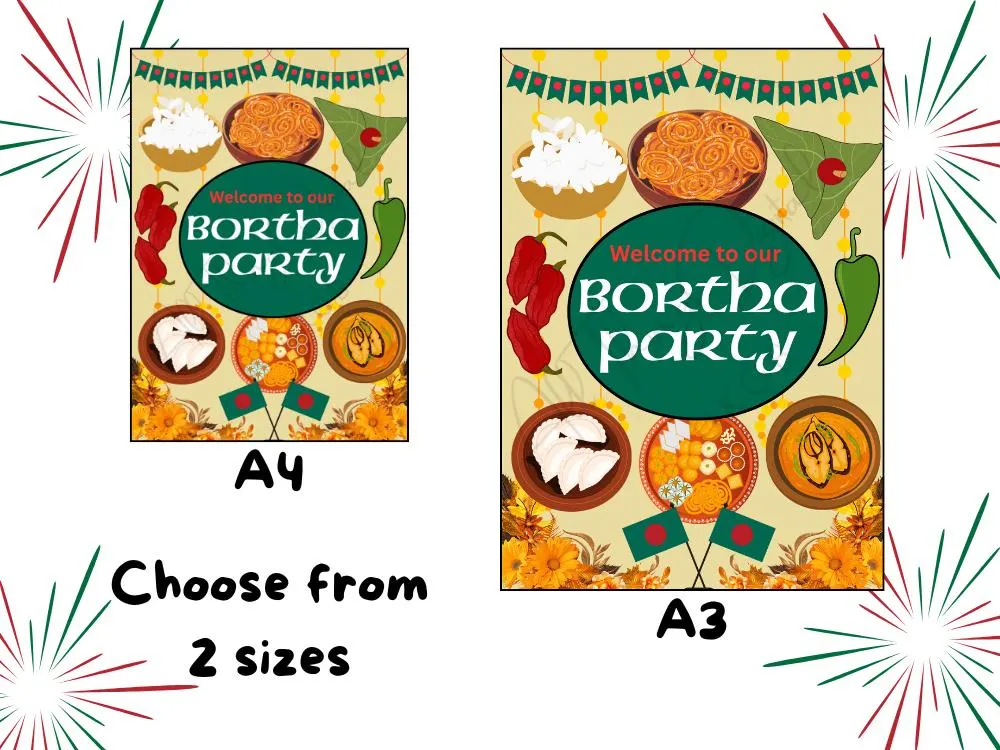 Bortha Party Bangladeshi Welcome Sign Party for Traditional Bengali Fun Heritage and Cultural Event Celebrations. Instant Download