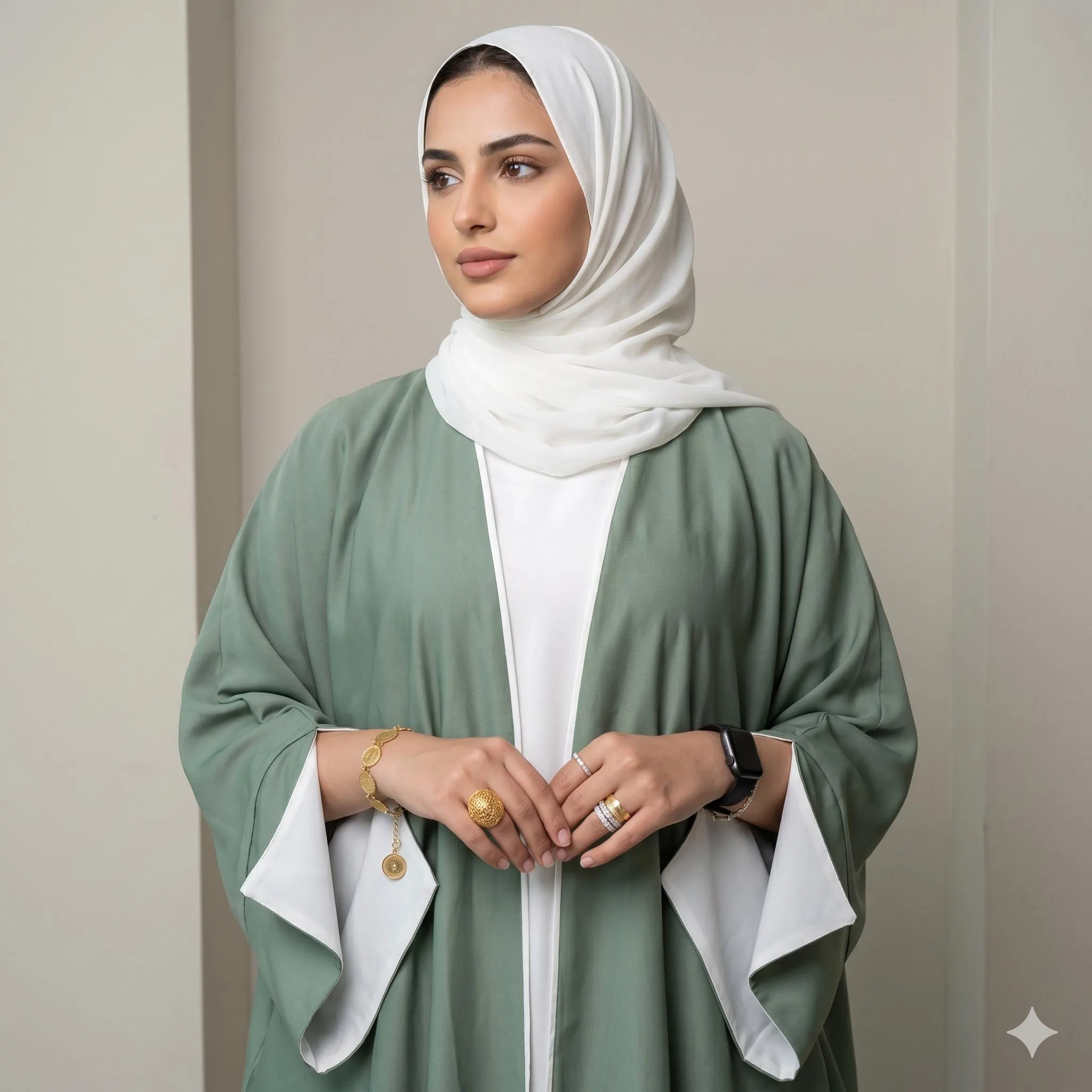 3Pc Open Dubai Abaya Kimono with Slit Sleeve - image 3