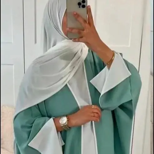 3Pc Open Dubai Abaya Kimono with Slit Sleeve - image 4