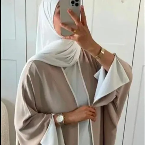 3Pc Open Dubai Abaya Kimono with Slit Sleeve - image 5