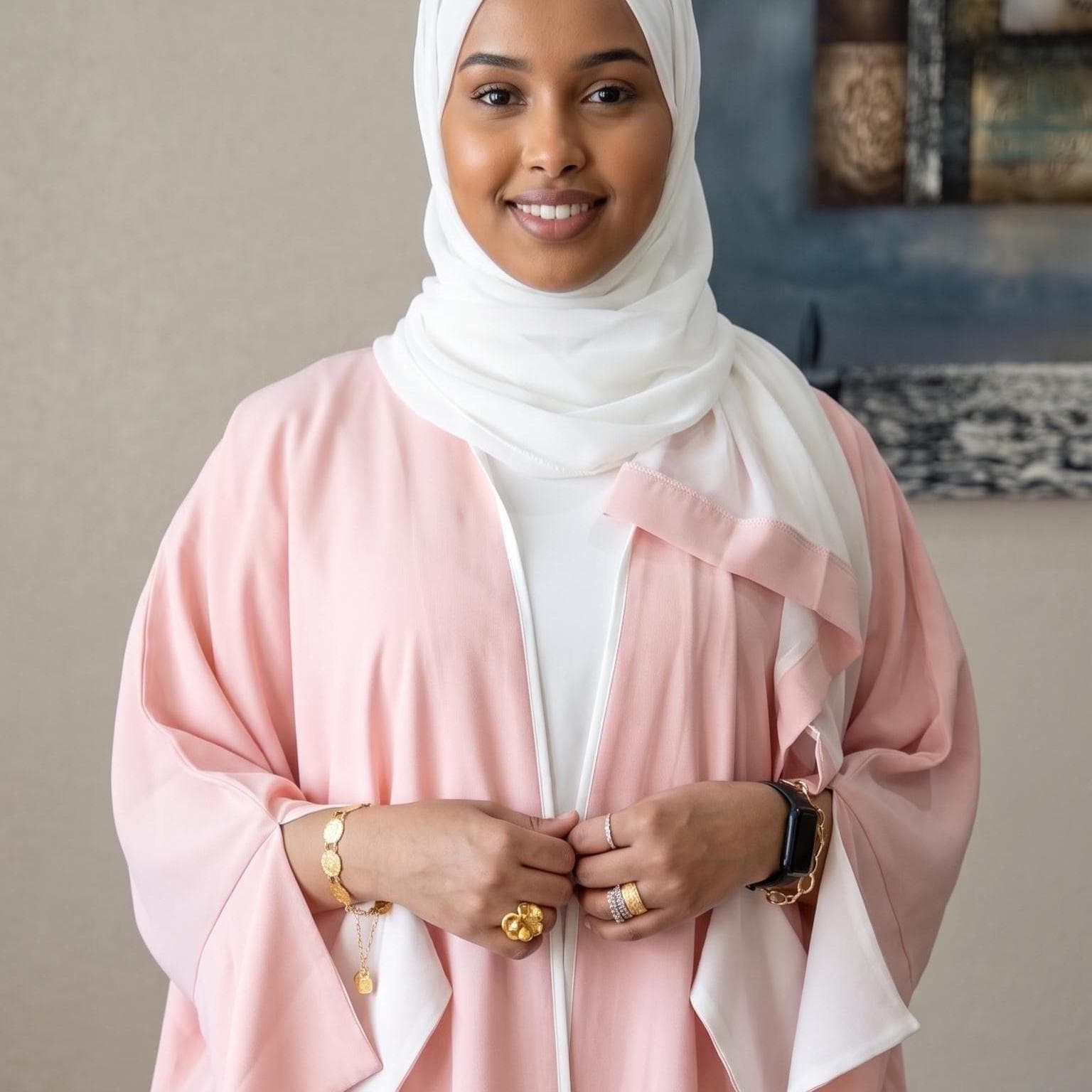 3Pc Open Dubai Abaya Kimono with Slit Sleeve - image 2