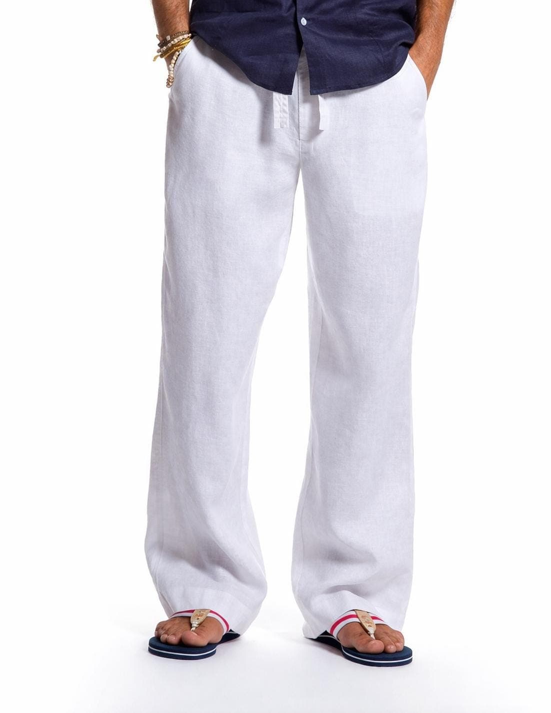 Men's White Linen Pants | Loose Fit Summer Beach Trousers