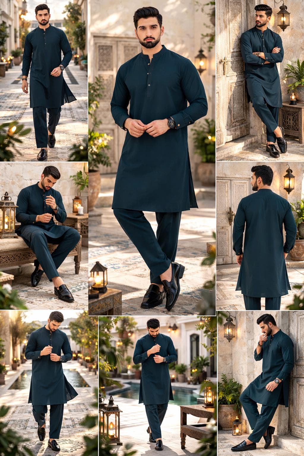 Men's Deep Teal Cotton Kurta Pajama Set | Slim Fit Shalwar Kameez - image 3
