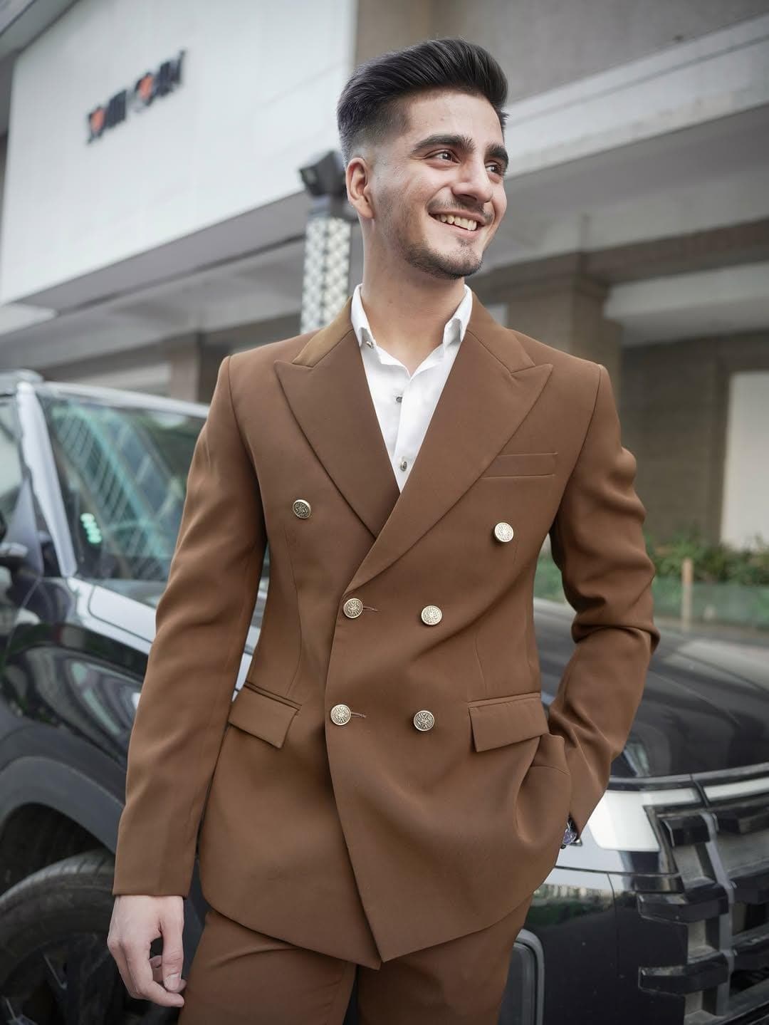Men's Coffee Brown Double Breasted Suit, Custom Tailored Terry Rayon - image 4