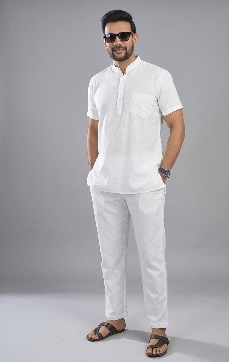 Men's White Cotton Kurta Set | Casual Ethnic Co-ord