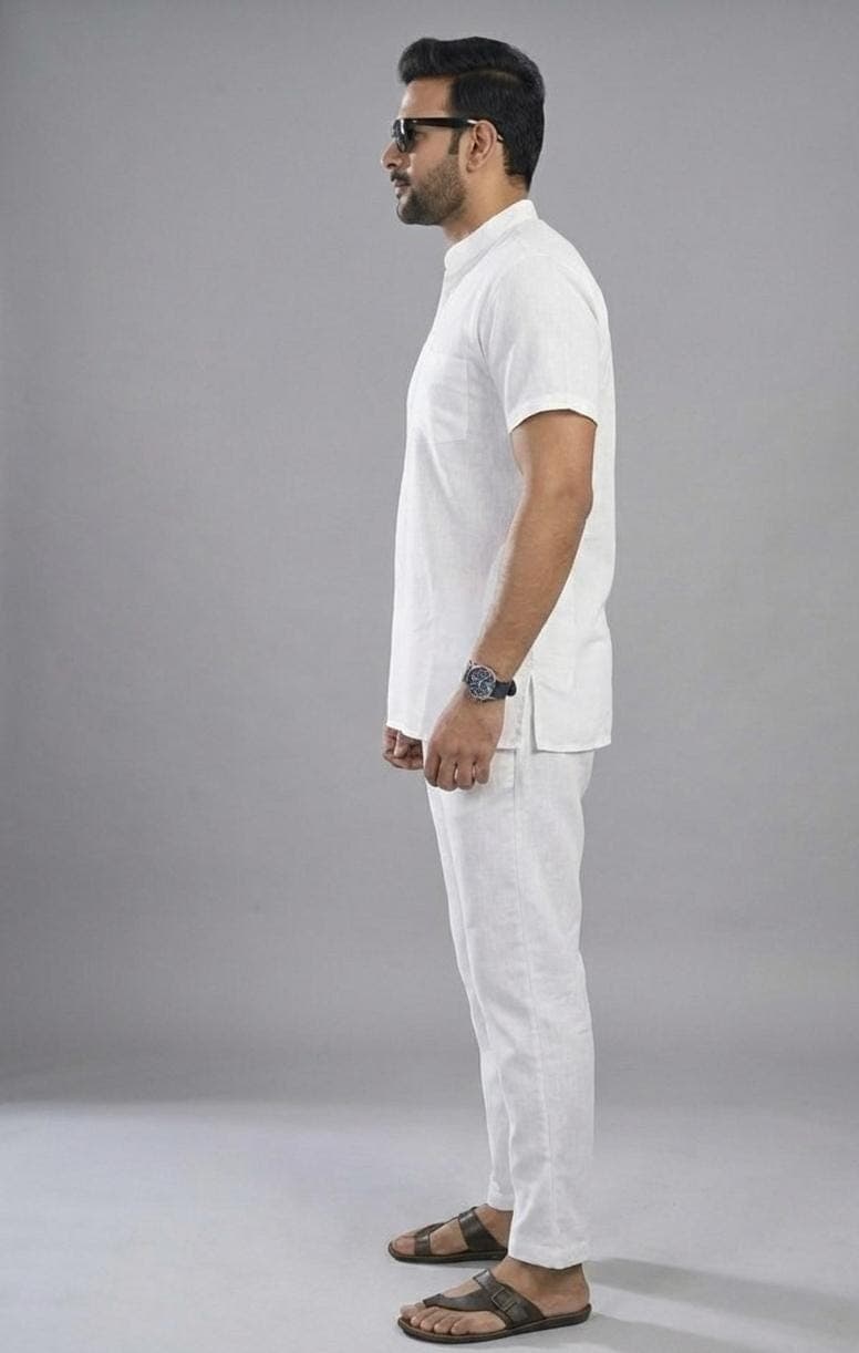 Men's White Cotton Kurta Set | Casual Ethnic Co-ord - image 3