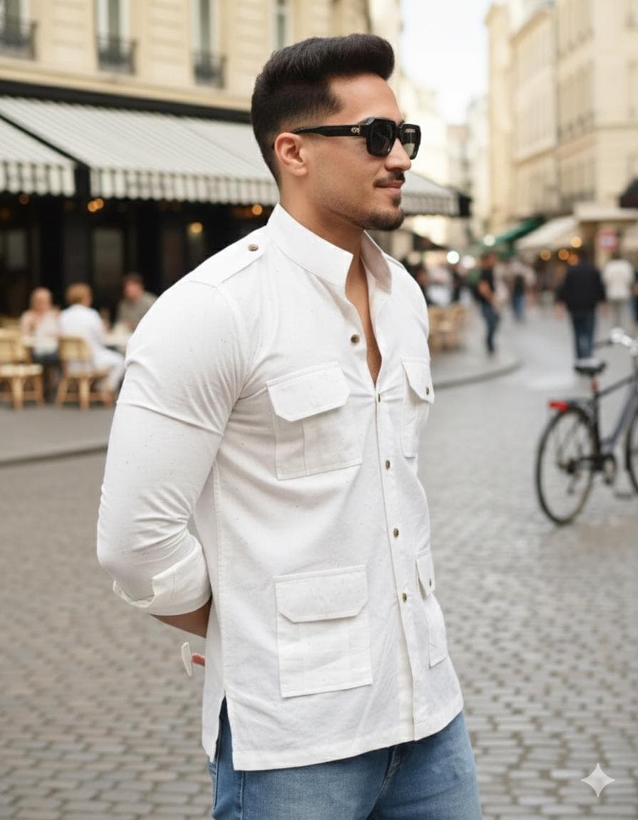 Men's White Cotton Hunting Shirt | Outdoor Utility Wear - image 3