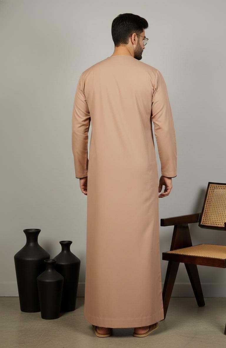 Men's Light Camel Brown Jubba | Arabic Thobe with Black Piping - image 4
