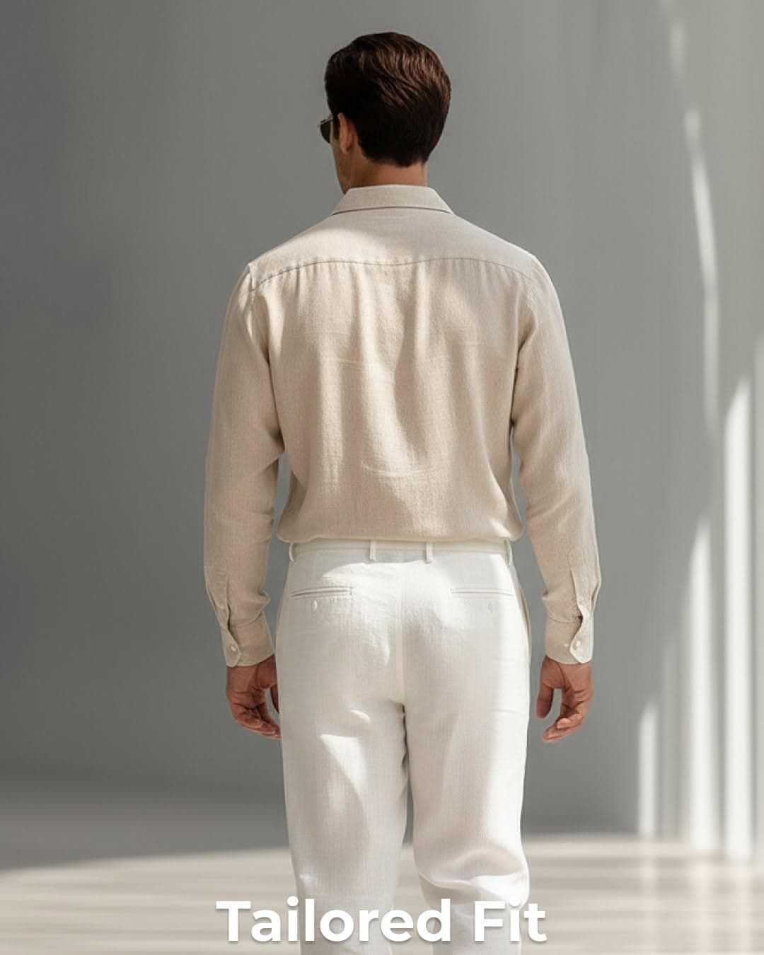 Men's Linen Outfit | Beige Shirt & White Trousers, Relaxed Fit - image 4