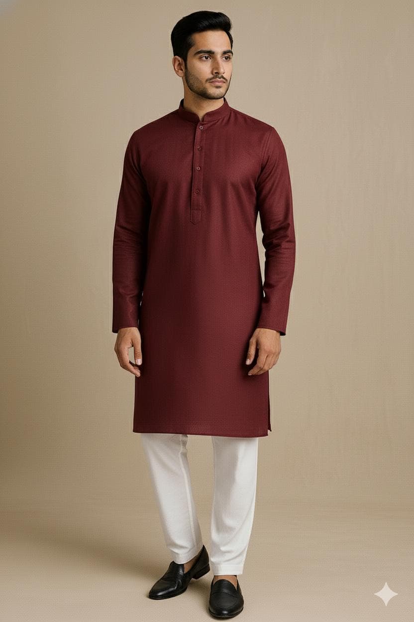 Men's Navy Blue Kurta Pajama Set: Cotton Linen Blend Indian Ethnic Wear - image 3