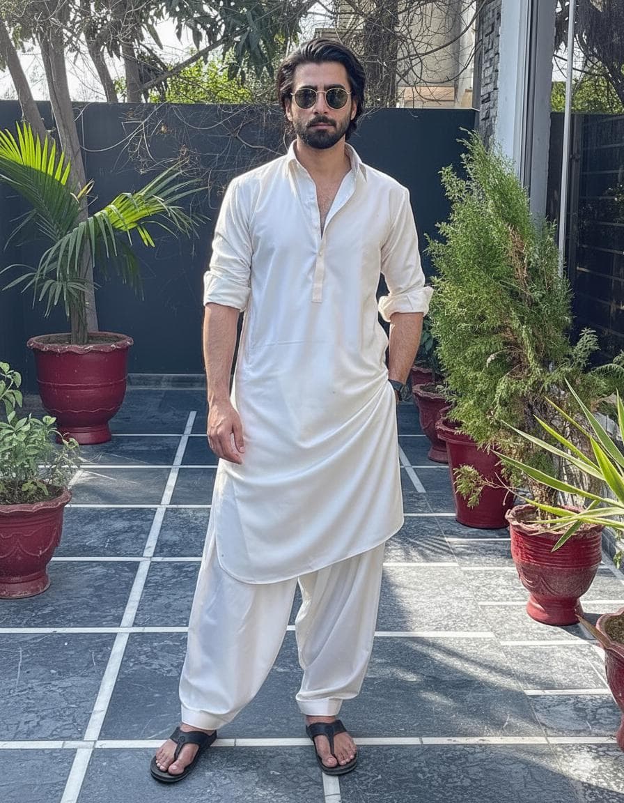 Handmade White Cotton Kurta Shalwar Set: Pakistani Indian Eid Outfit
