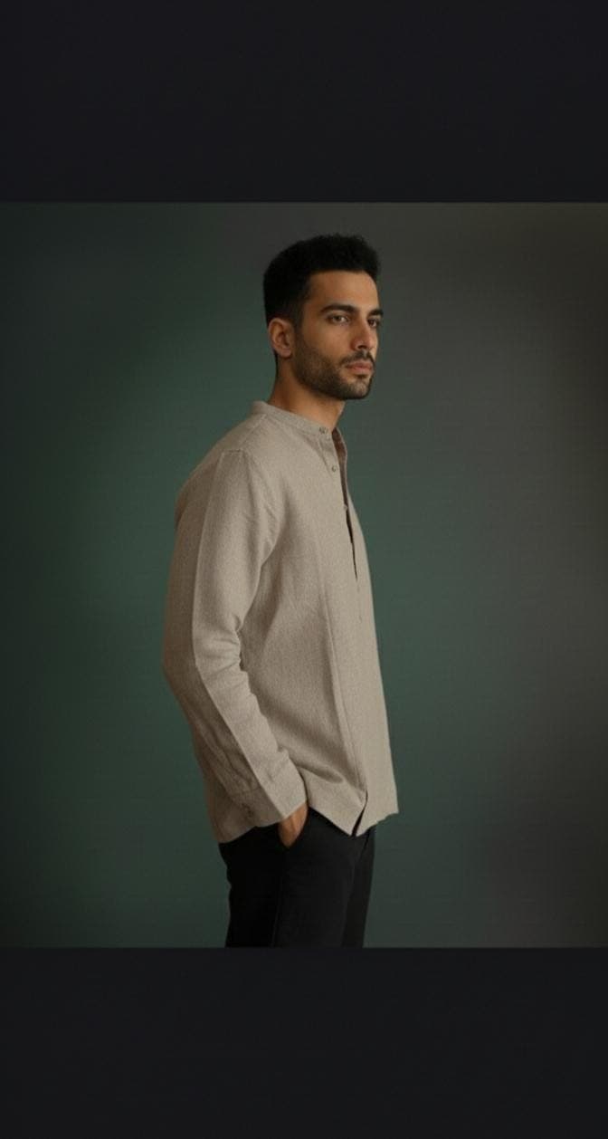 Men's Handmade Linen Cotton Kurta | Casual Henley Shirt - image 3