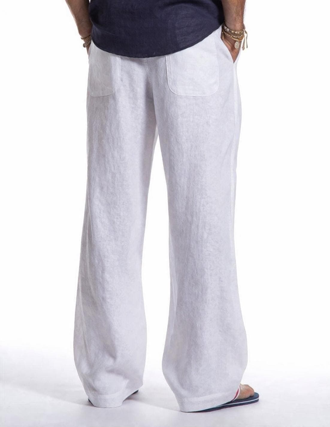 Men's White Linen Pants | Loose Fit Summer Beach Trousers - image 4